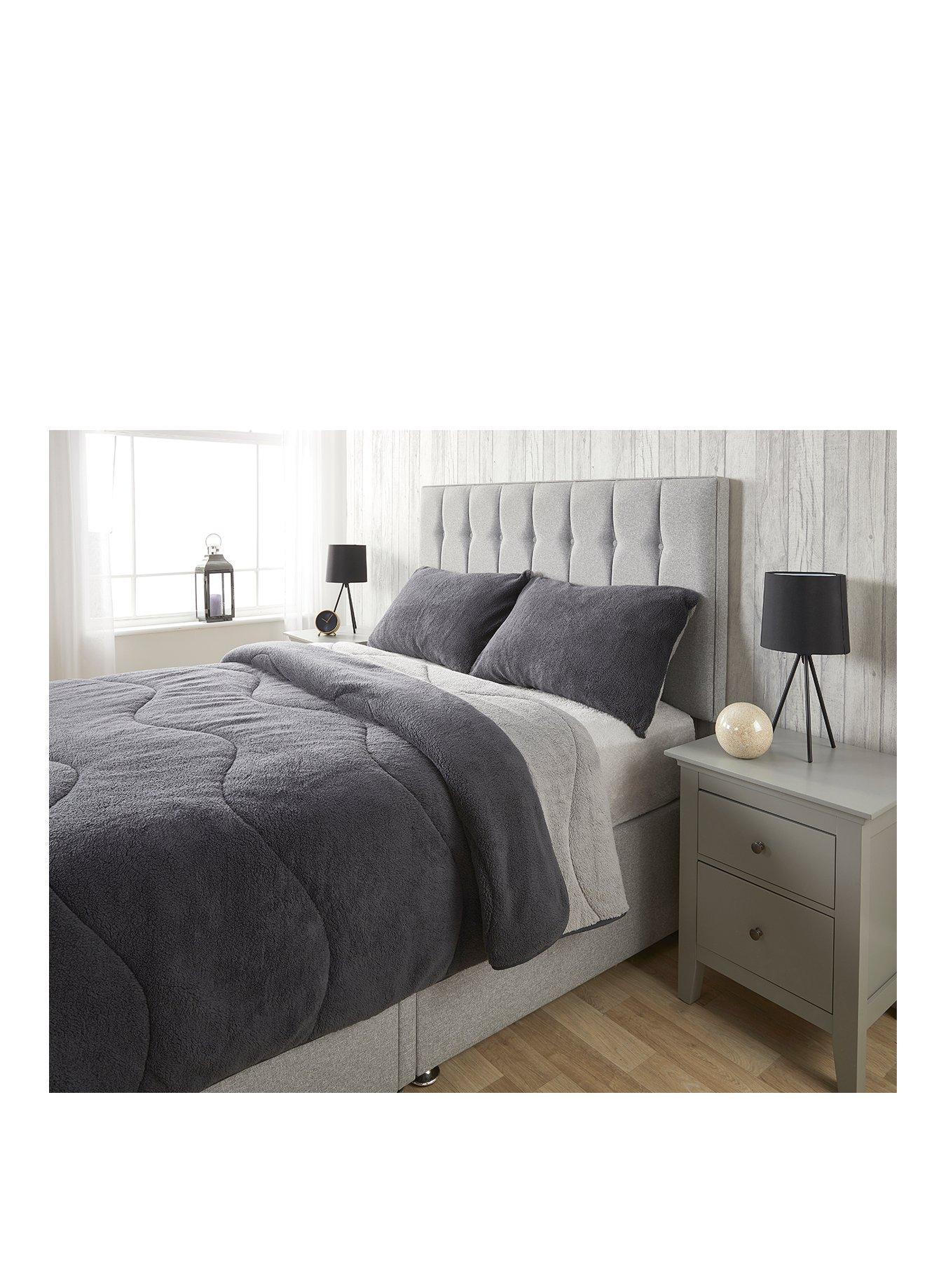 The Very Collection Teddy Fleece Easy Wash Reversible Coverless Duvet - Charcoal/Grey