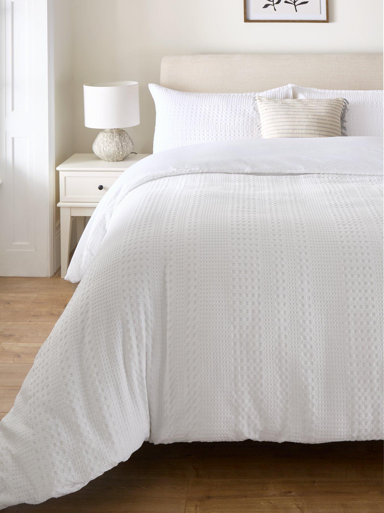 undefined Waffle Stripe Duvet Cover Set - White