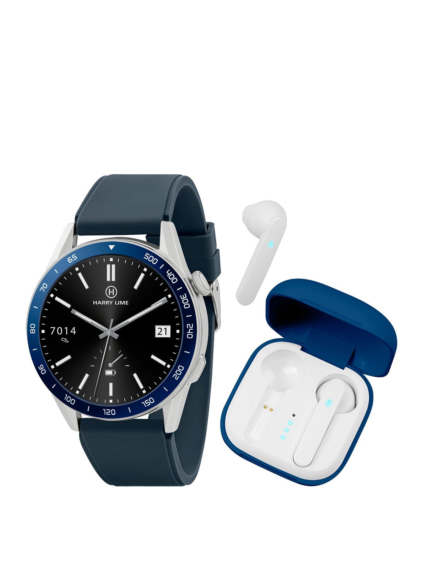  image of harry-lime-series-27-navy-silicone-strap-smart-watch-with-blue-true-wireless-earphone-in-charging-case