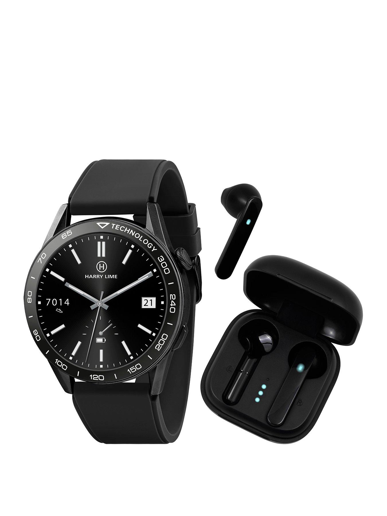 Harry Lime Fashion Smart Watch in Grey Featuring Black True Wireless Earbuds  in Charging Case