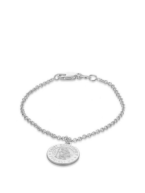 the-love-silver-collection-sterling-silver-st-christopher-disc-charm-childs-bracelet-14cm