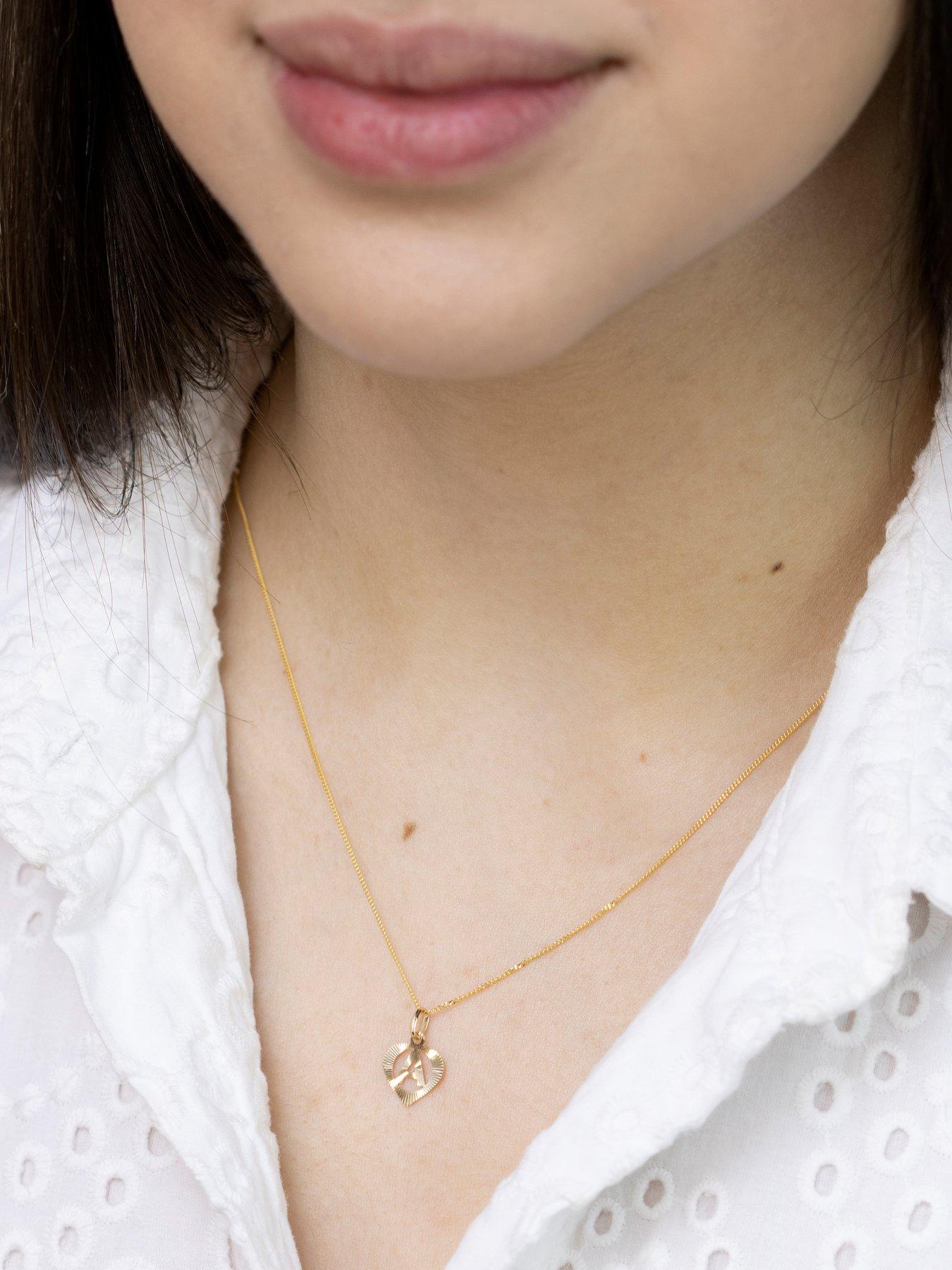 Image 2 of 4 of The Love Collection 9ct Yellow Gold Initial Heart Pendant & Curb Chain