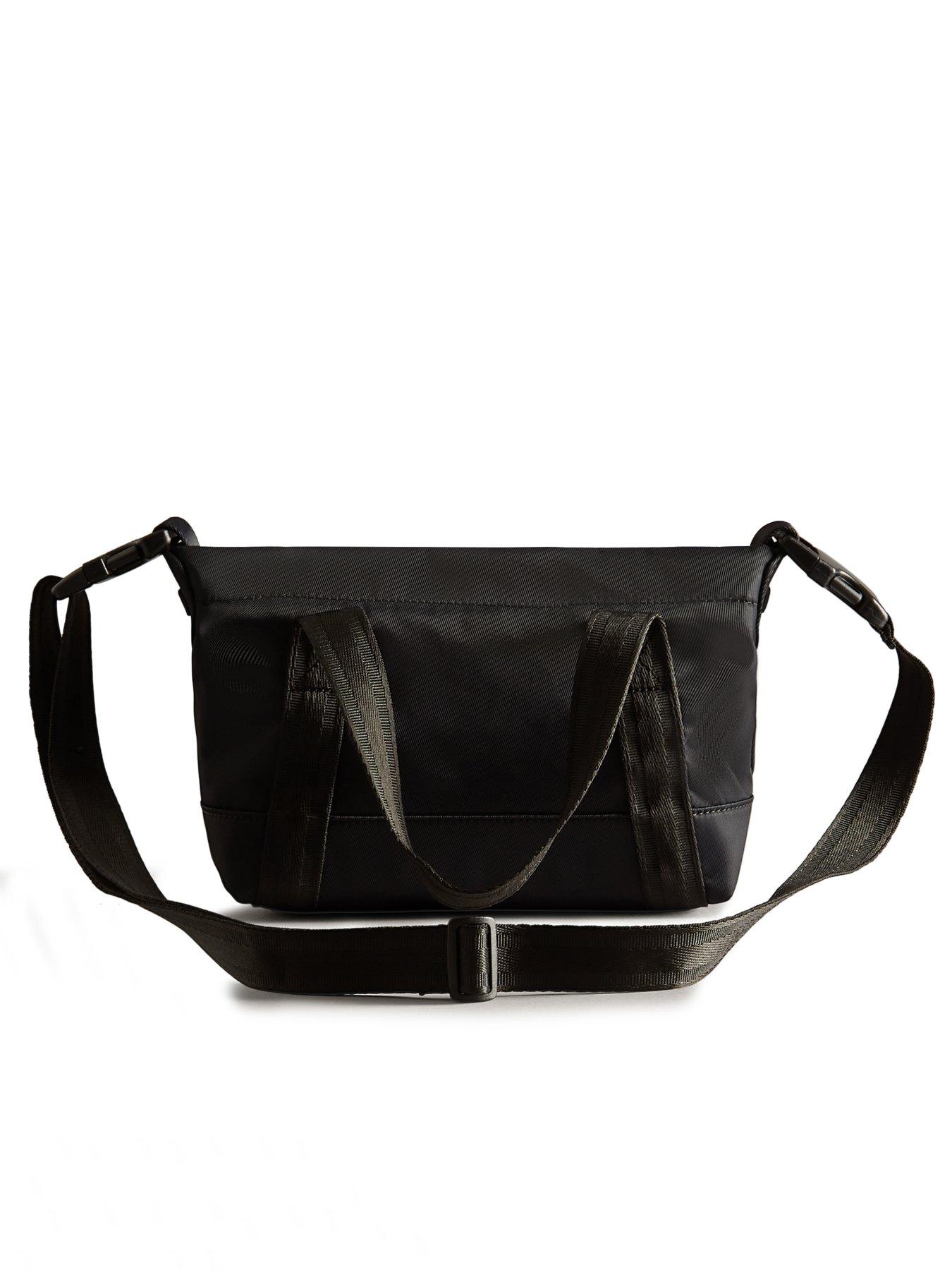 back image of hunter-nylon-mini-topclip-tote-blackhunter-branded-webbing
