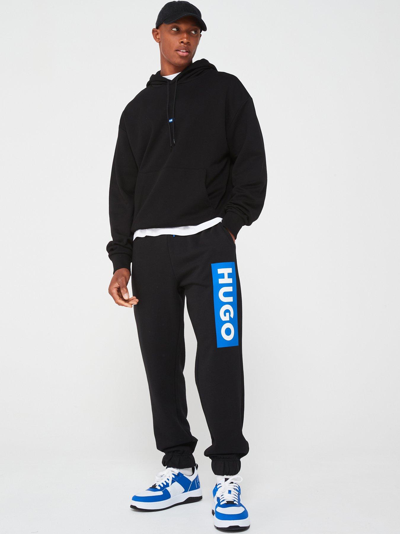  image of hugo-nuram-regular-fit-side-logo-cuff-joggers--black