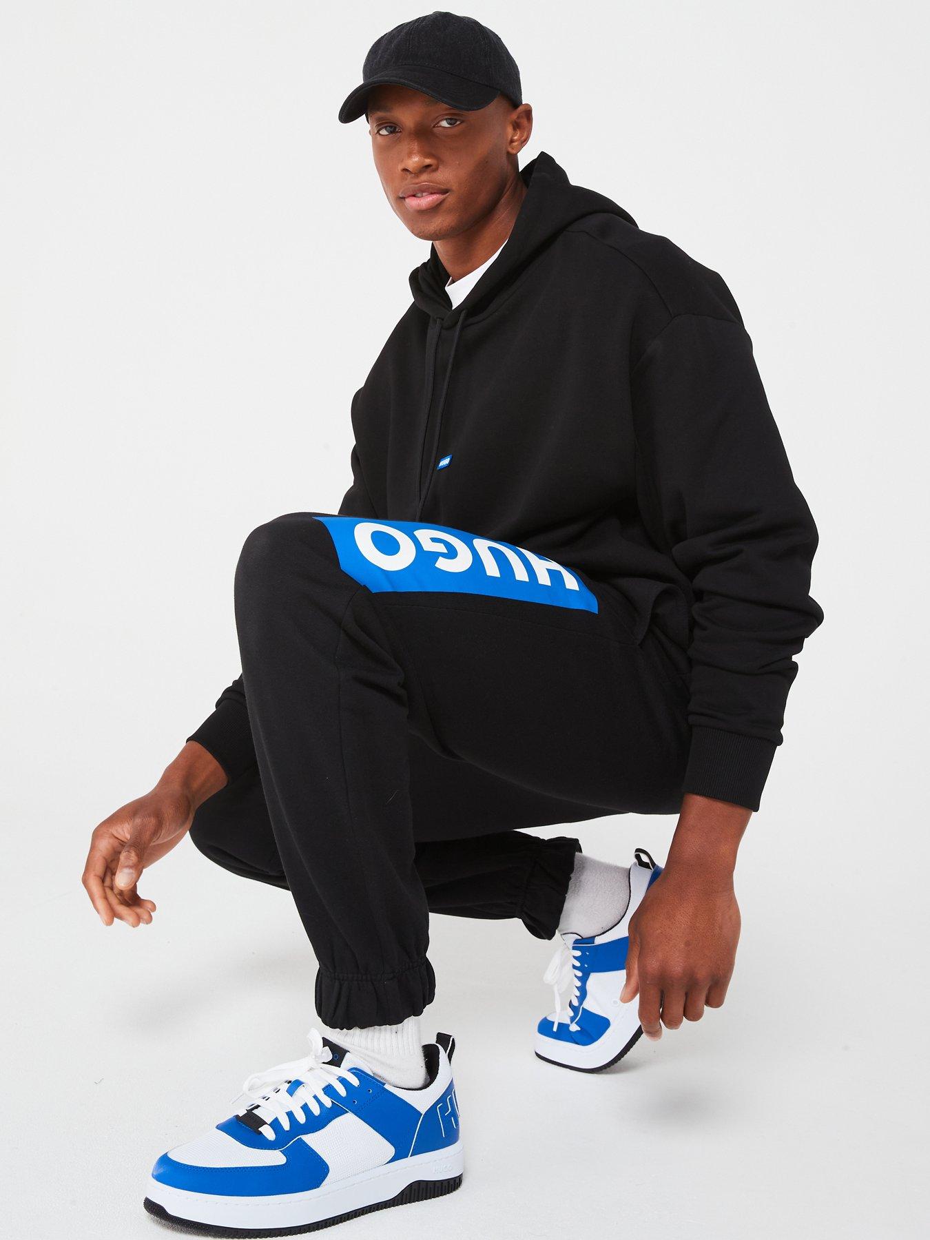  image of hugo-nuram-regular-fit-side-logo-cuff-joggers--black