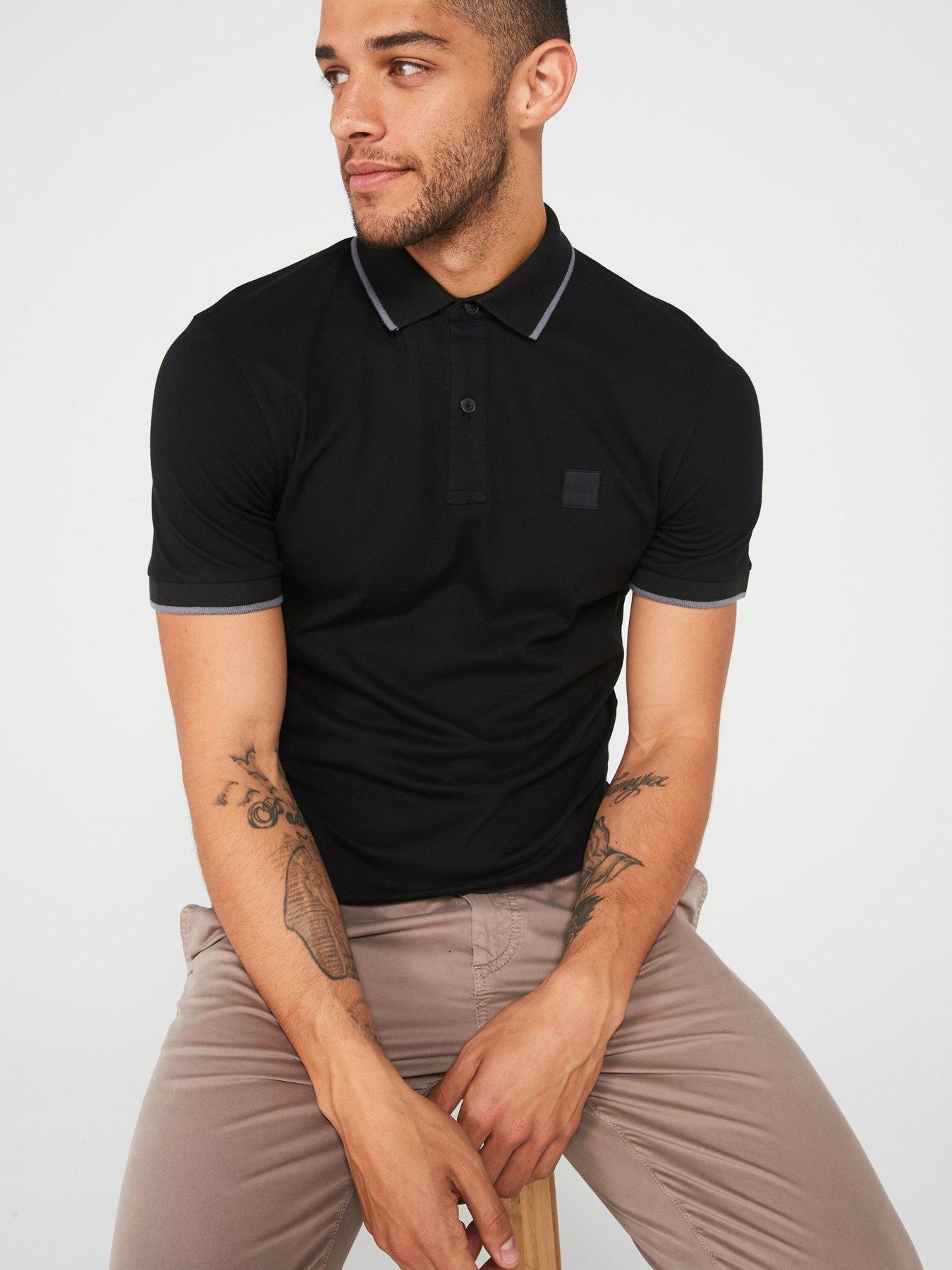  image of boss-passertip-slim-fit-short-sleeve-polo-shirt-black