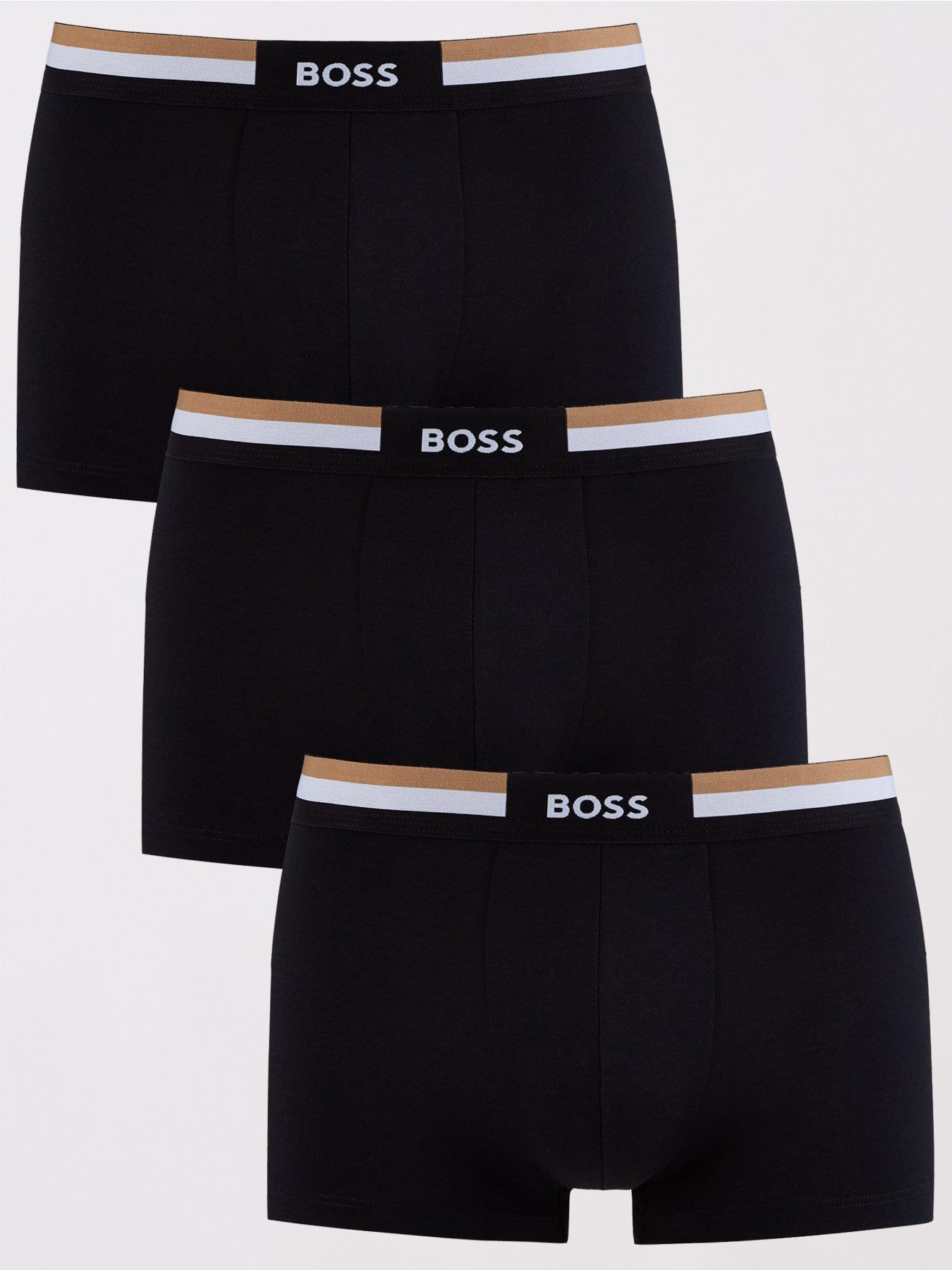 BOSS Motion Corporate Trim Waistband Moisture Wicking 3 Pack Trunks-black