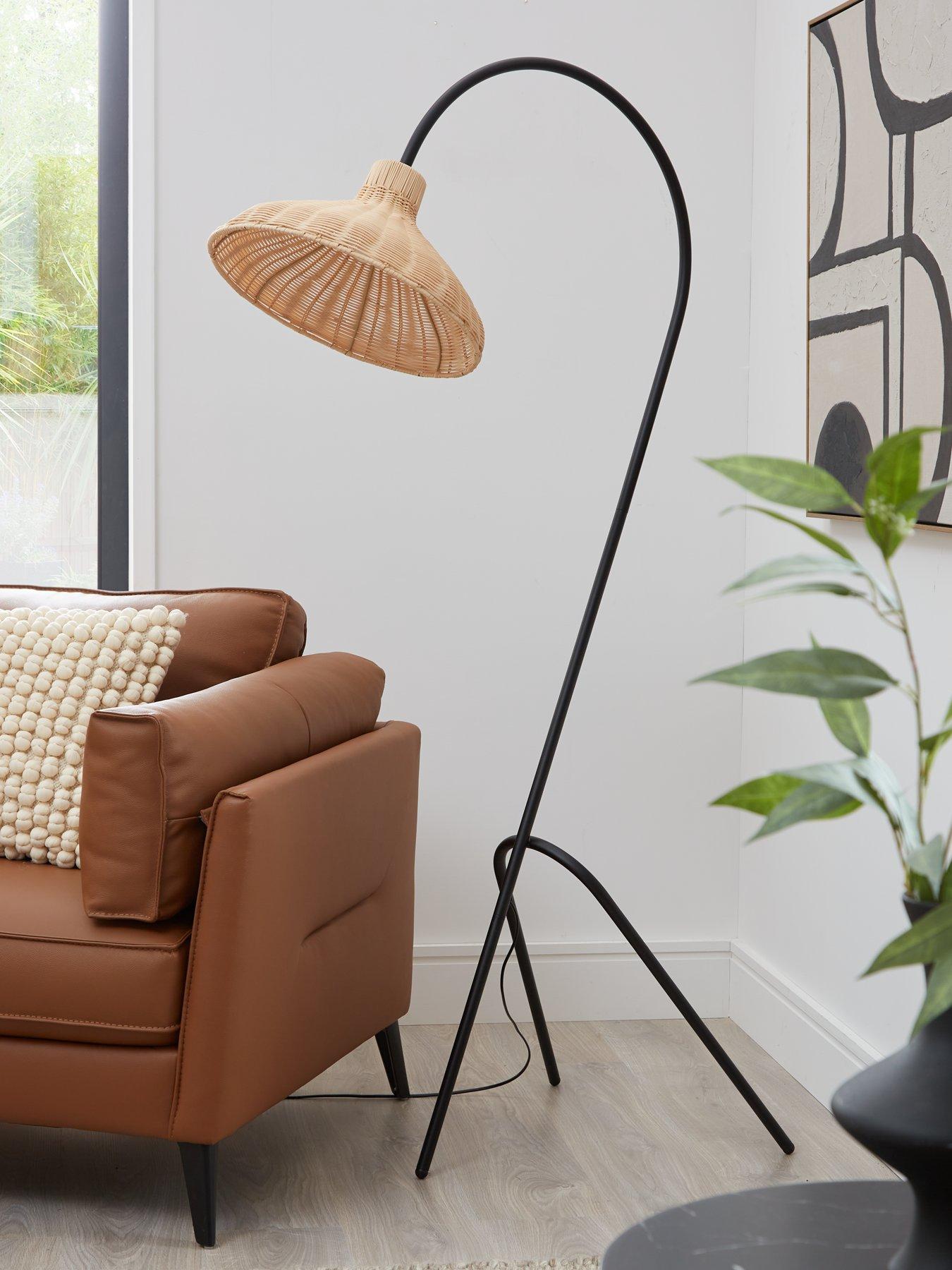 undefined Arched Floor Lamp with Rattan Shade