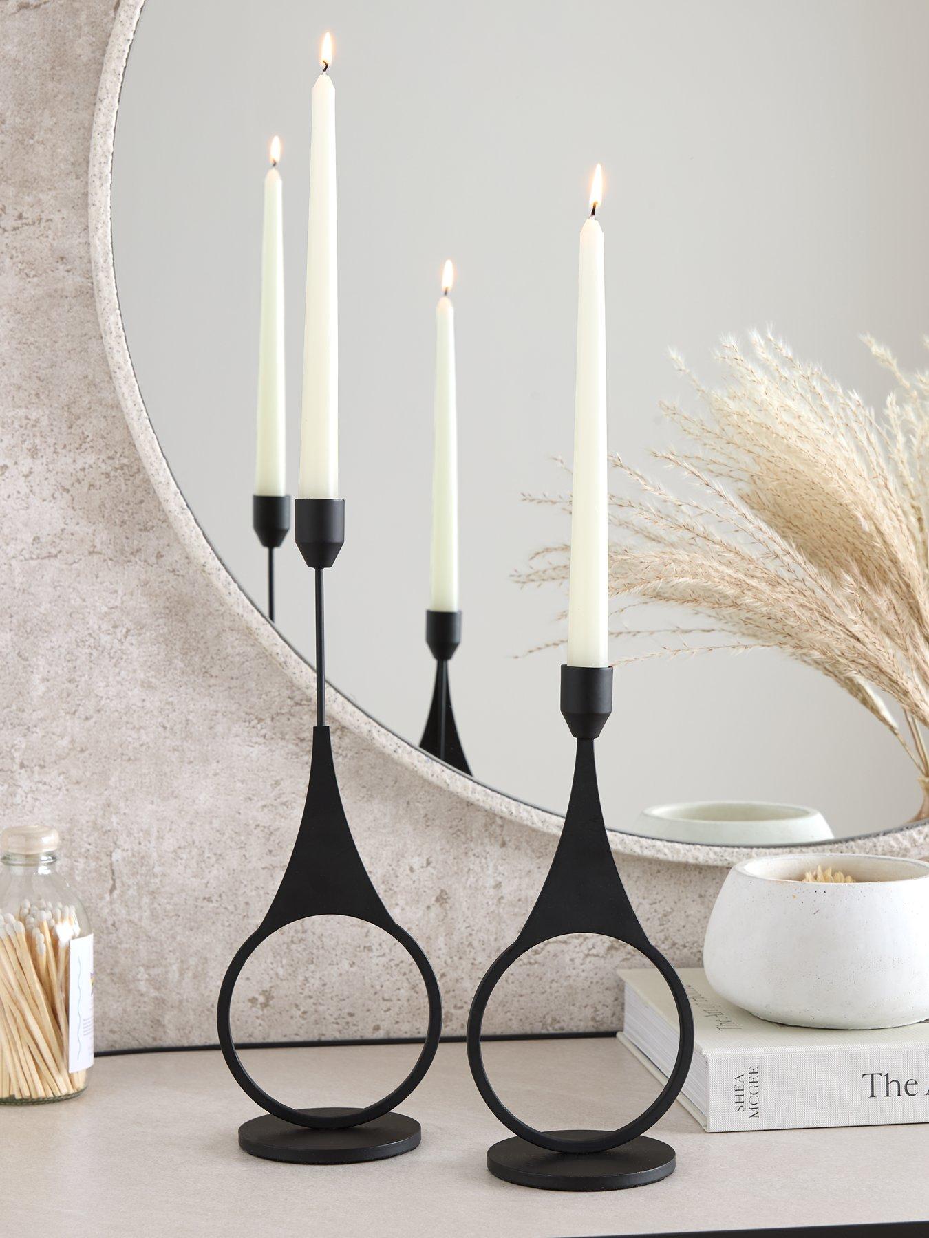undefined Set of 2 Black Abstract Candle Holders