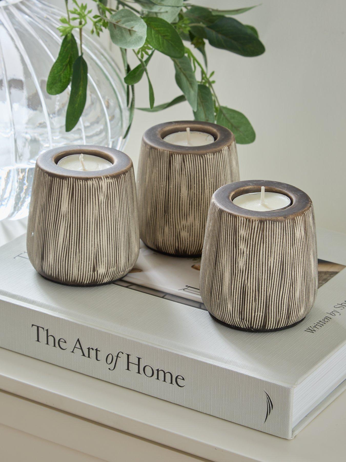 Very Home Set Of 3 Striped Candle Holders
