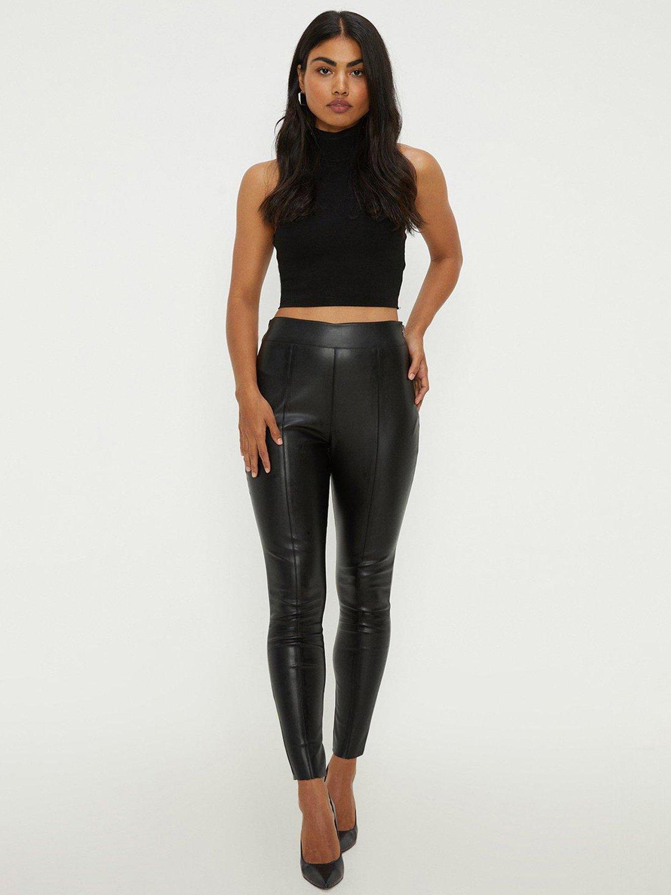 Black Leather Look Premium Leggings by Sosandar