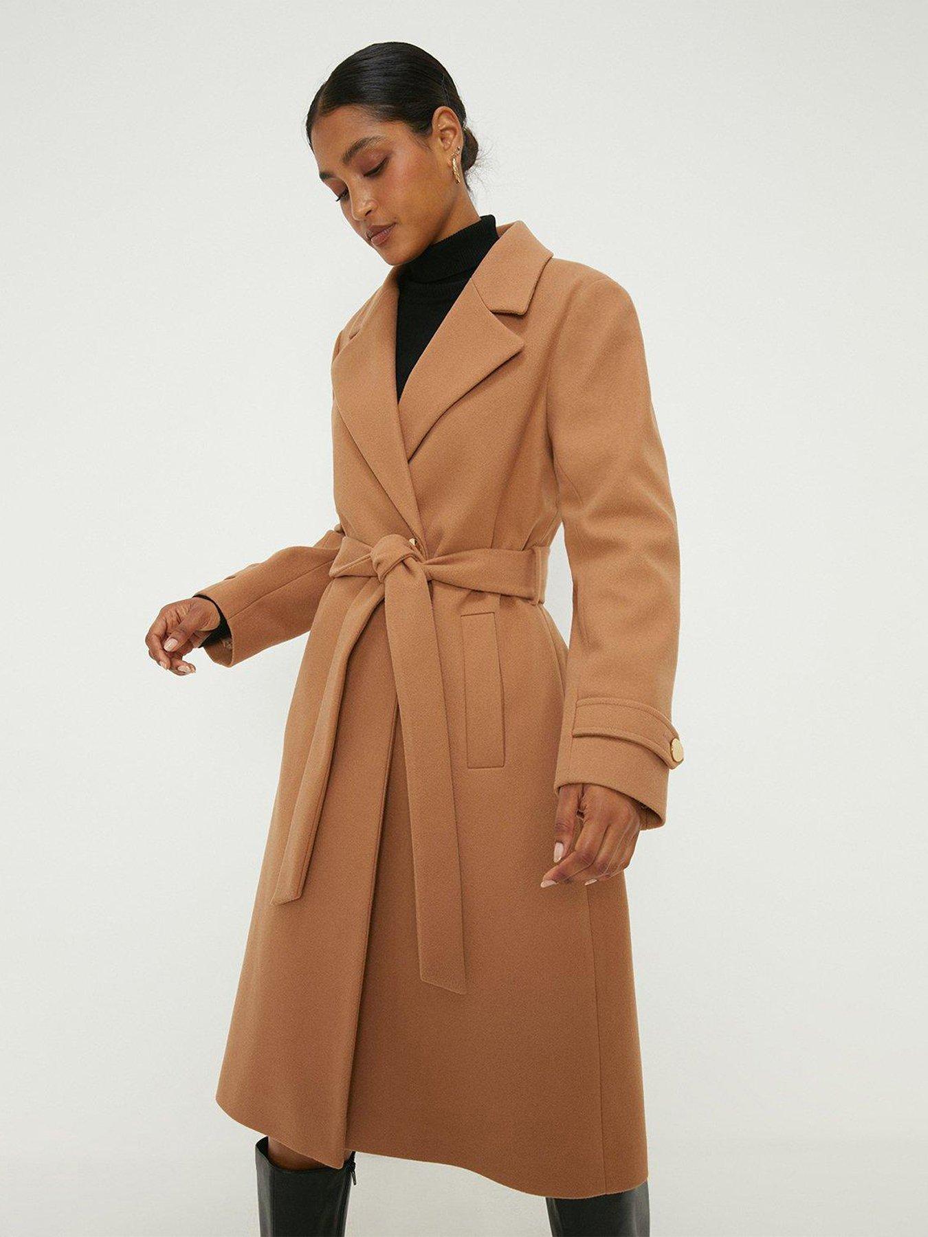 Dorothy Perkins Longline Belted Coat Camel littlewoods