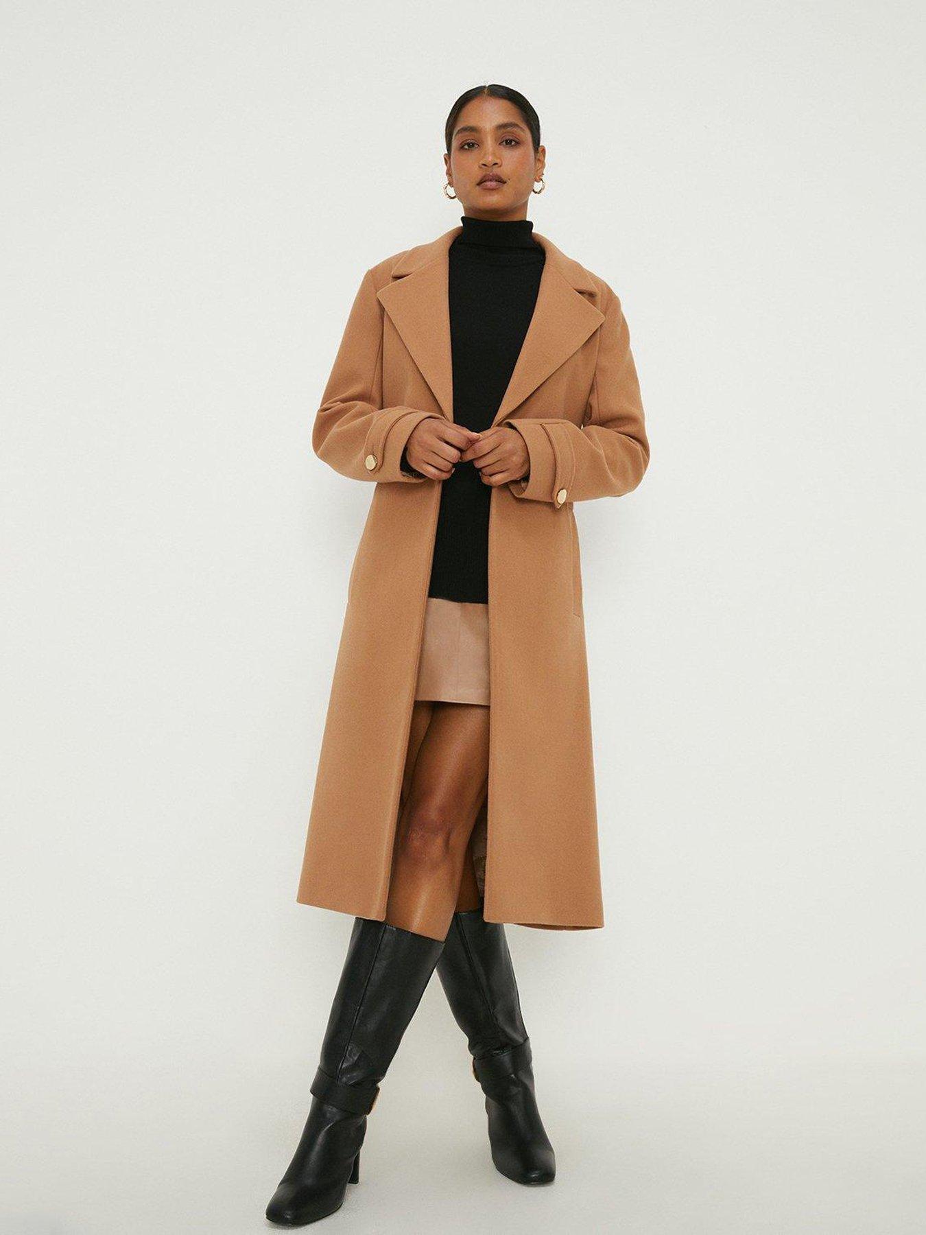 Dorothy Perkins Longline Belted Coat Camel littlewoods