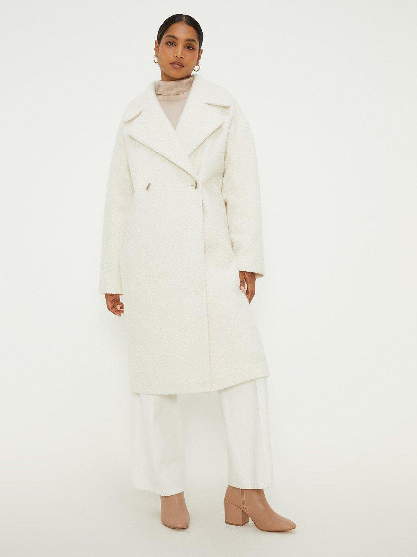 undefined Double Breasted Boucle Coat - Cream