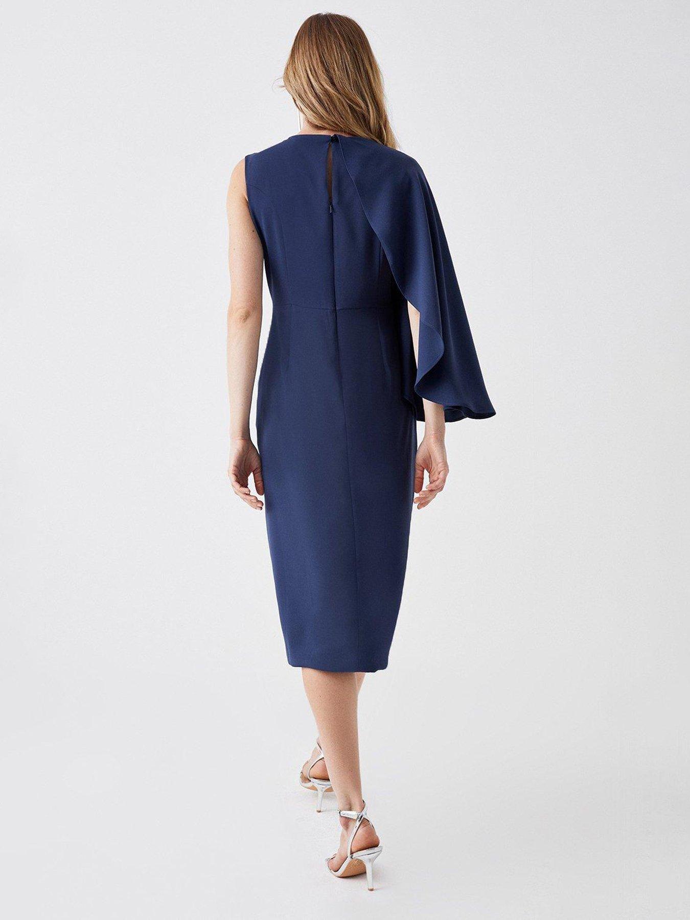 Asymmetric Cape Wrap Skirt Dress Navy