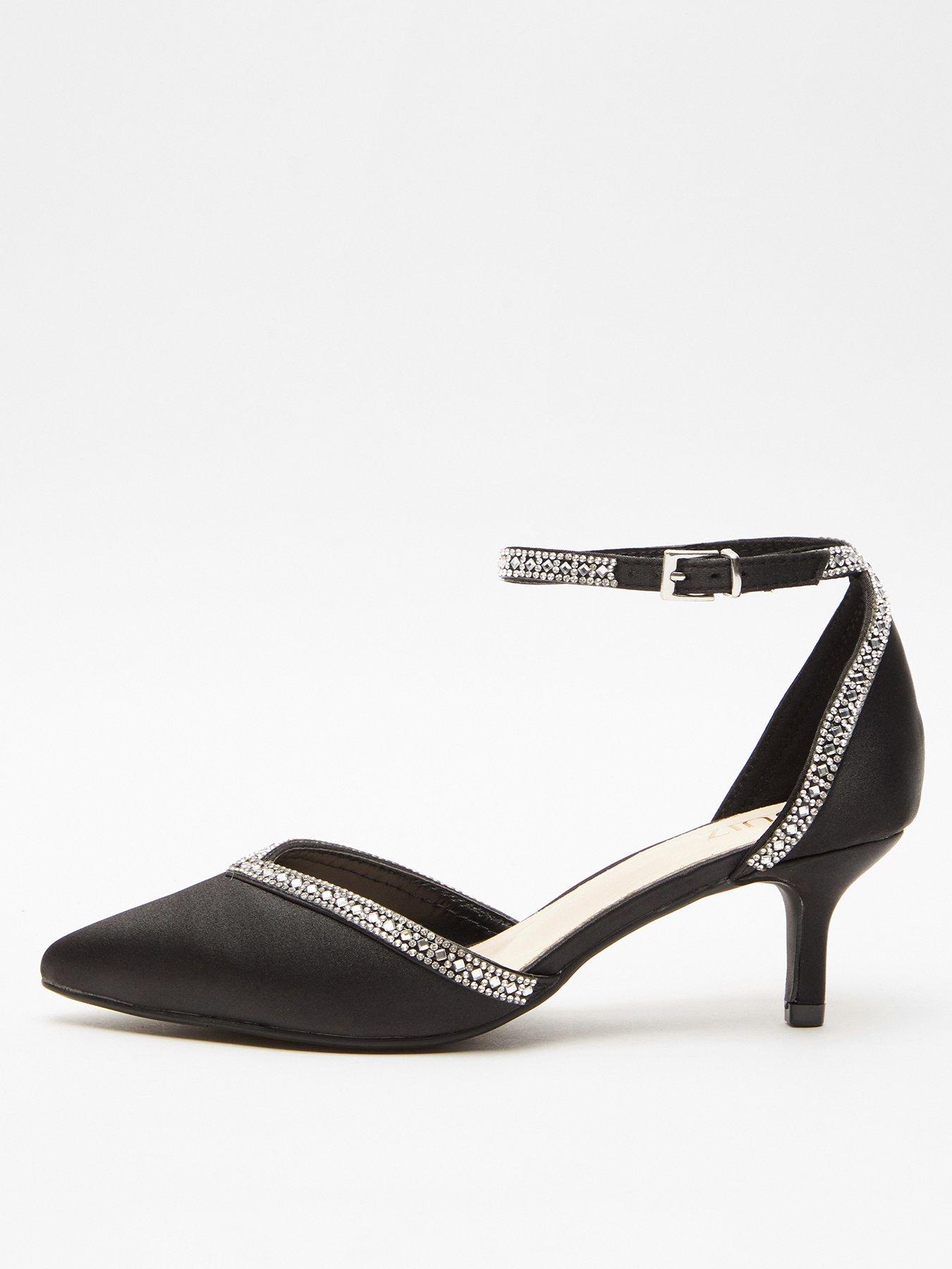 Quiz Black Satin Diamante Low Court Heels Littlewoods