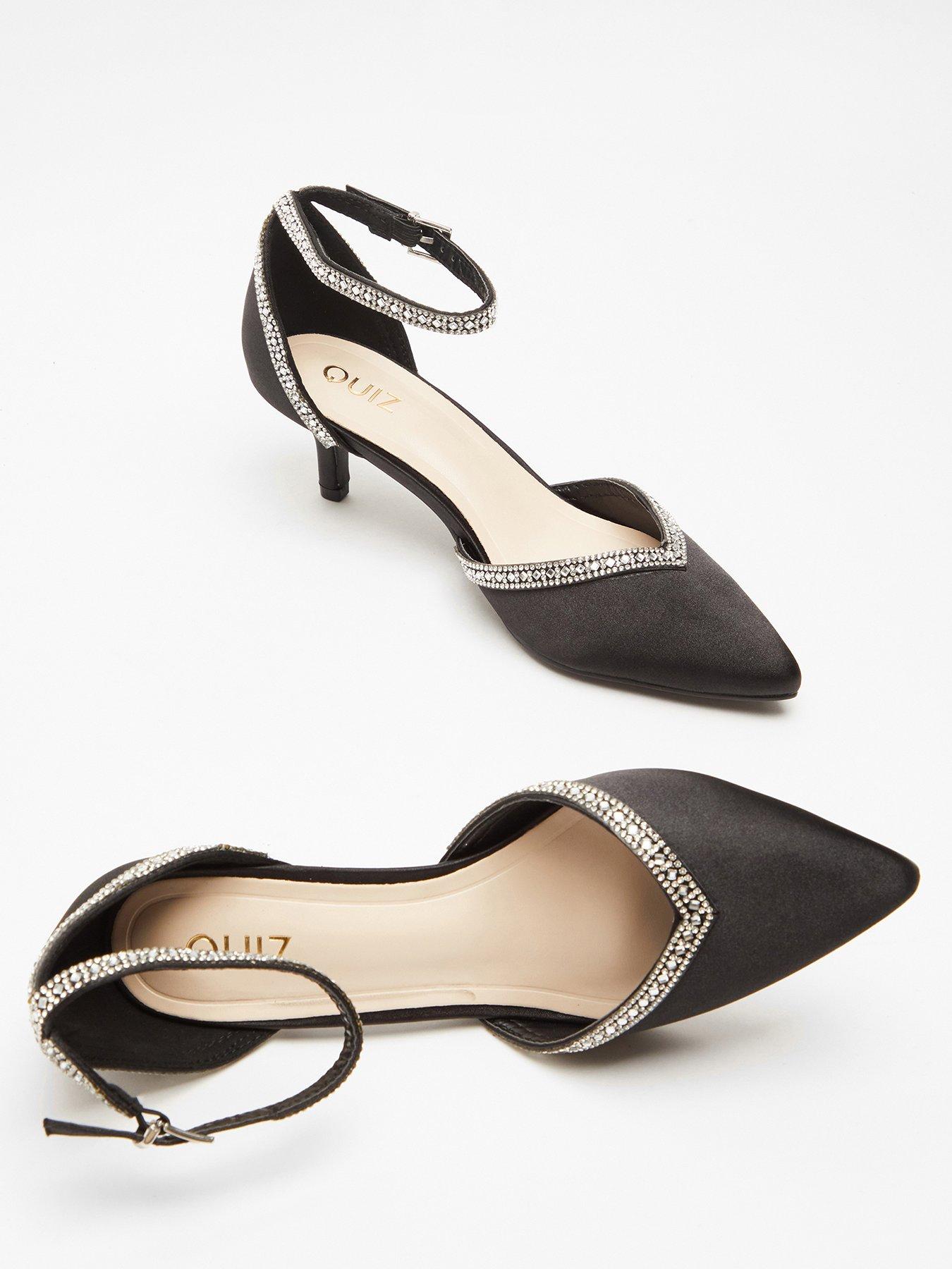 Quiz Black Satin Diamante Low Court Heels Littlewoods