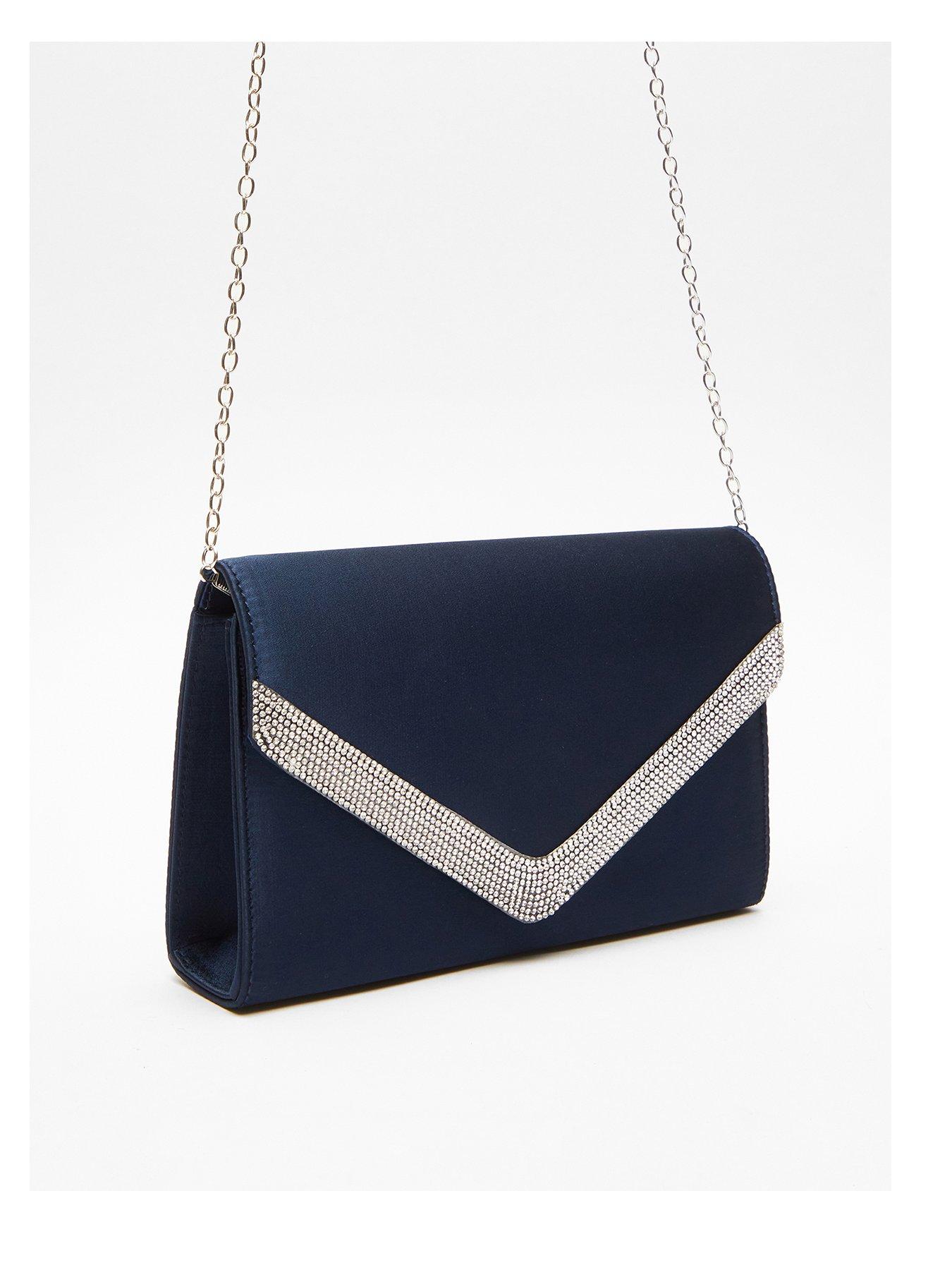 Quiz Navy Diamante Trim Clutch Bag