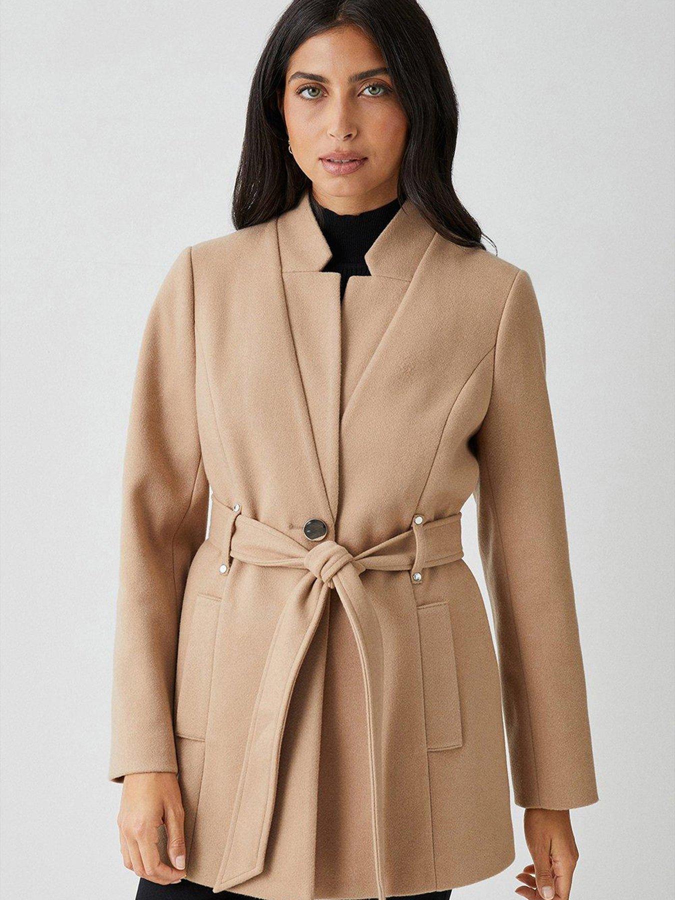 Belted Short Wrap Coat Camel