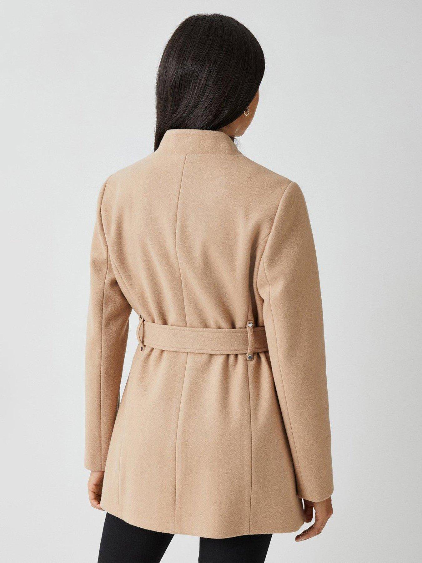 Belted Short Wrap Coat Camel