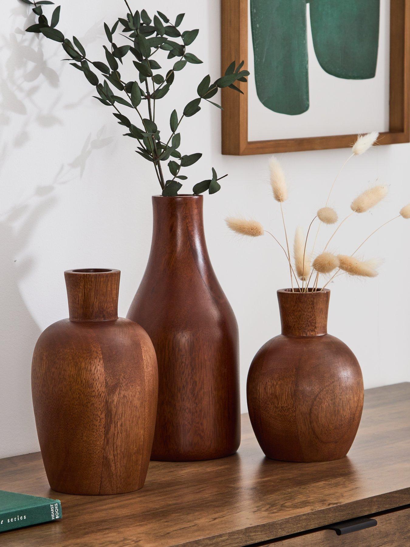 undefined Set of 3 Dark Wood Vases