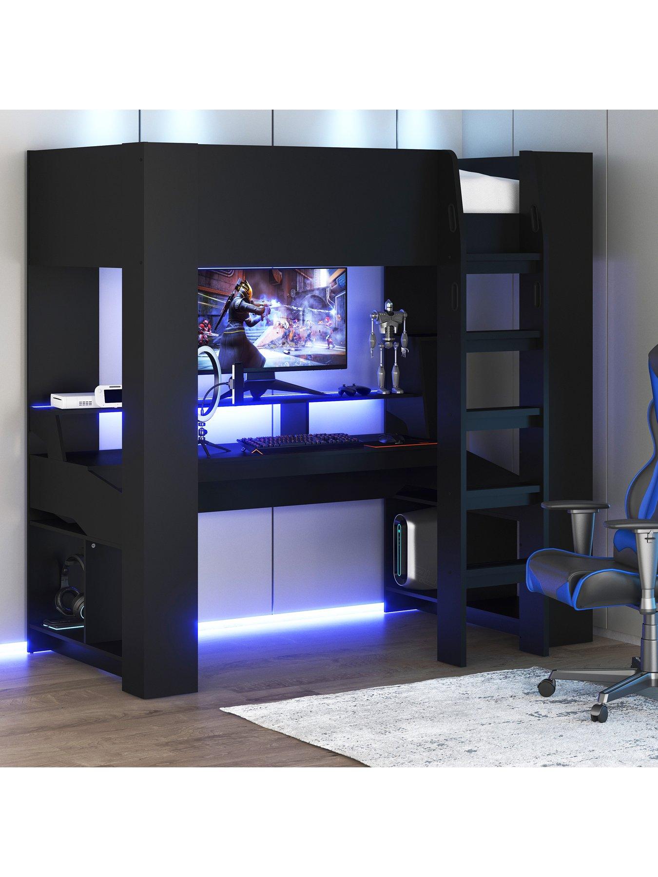 very-home-maverick-gaming-high-sleeper-bed-with-mattress-options-buy-amp-save-black
