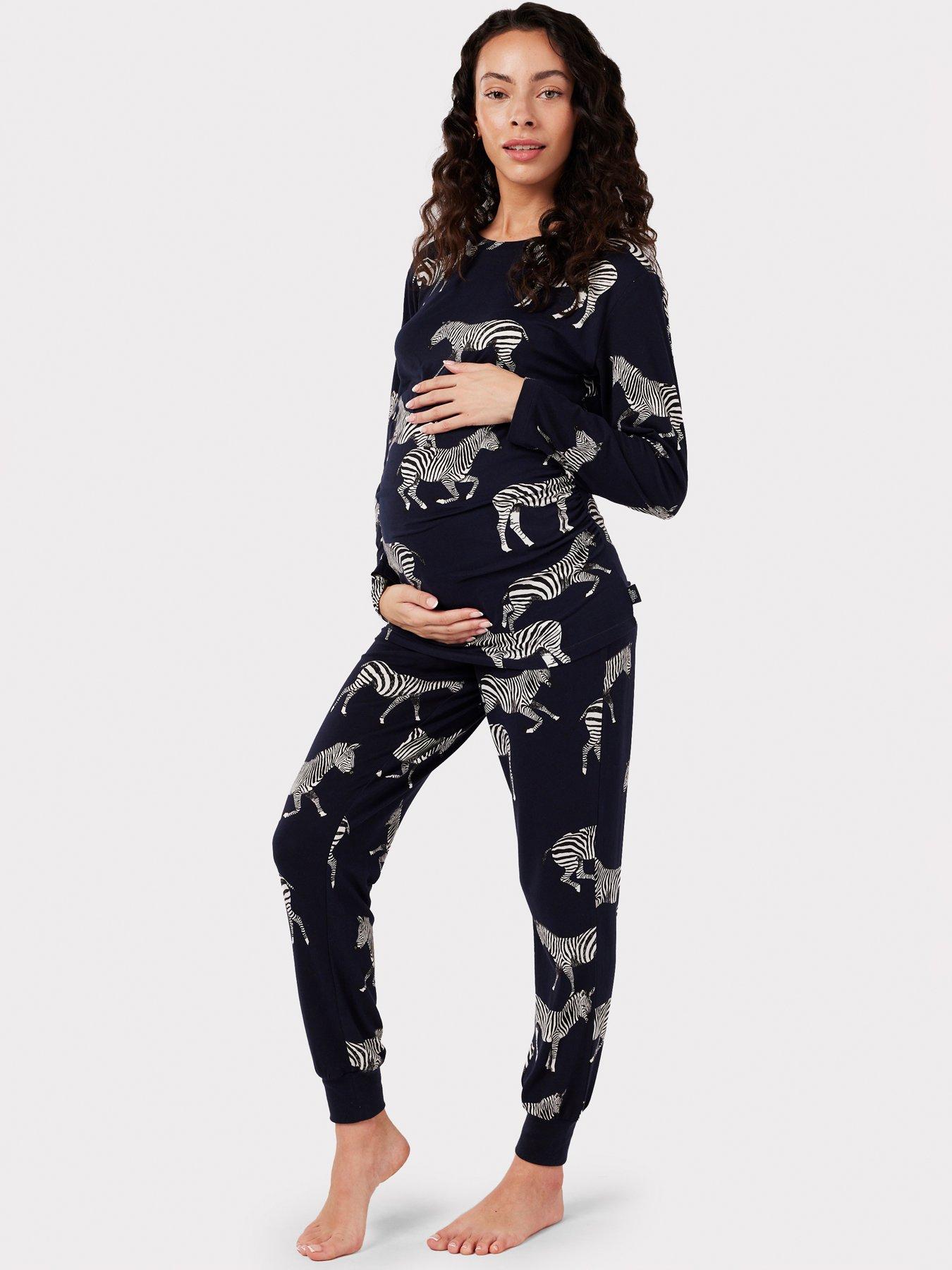 undefined Maternity Navy Zebra Print Crewneck Long Pyjama Set