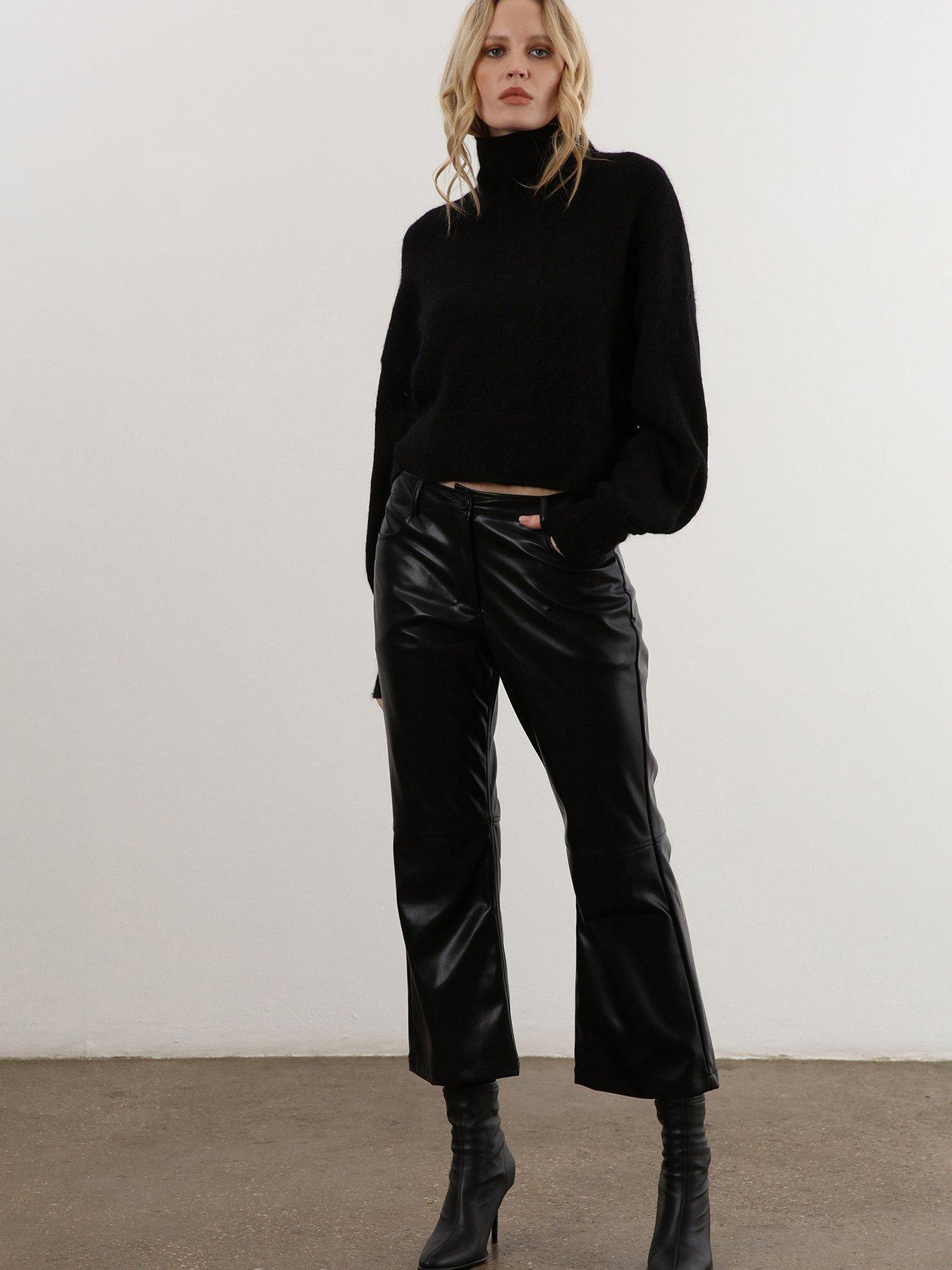 Sosandar Black Croc Effect Faux Leather Straight Leg Trousers