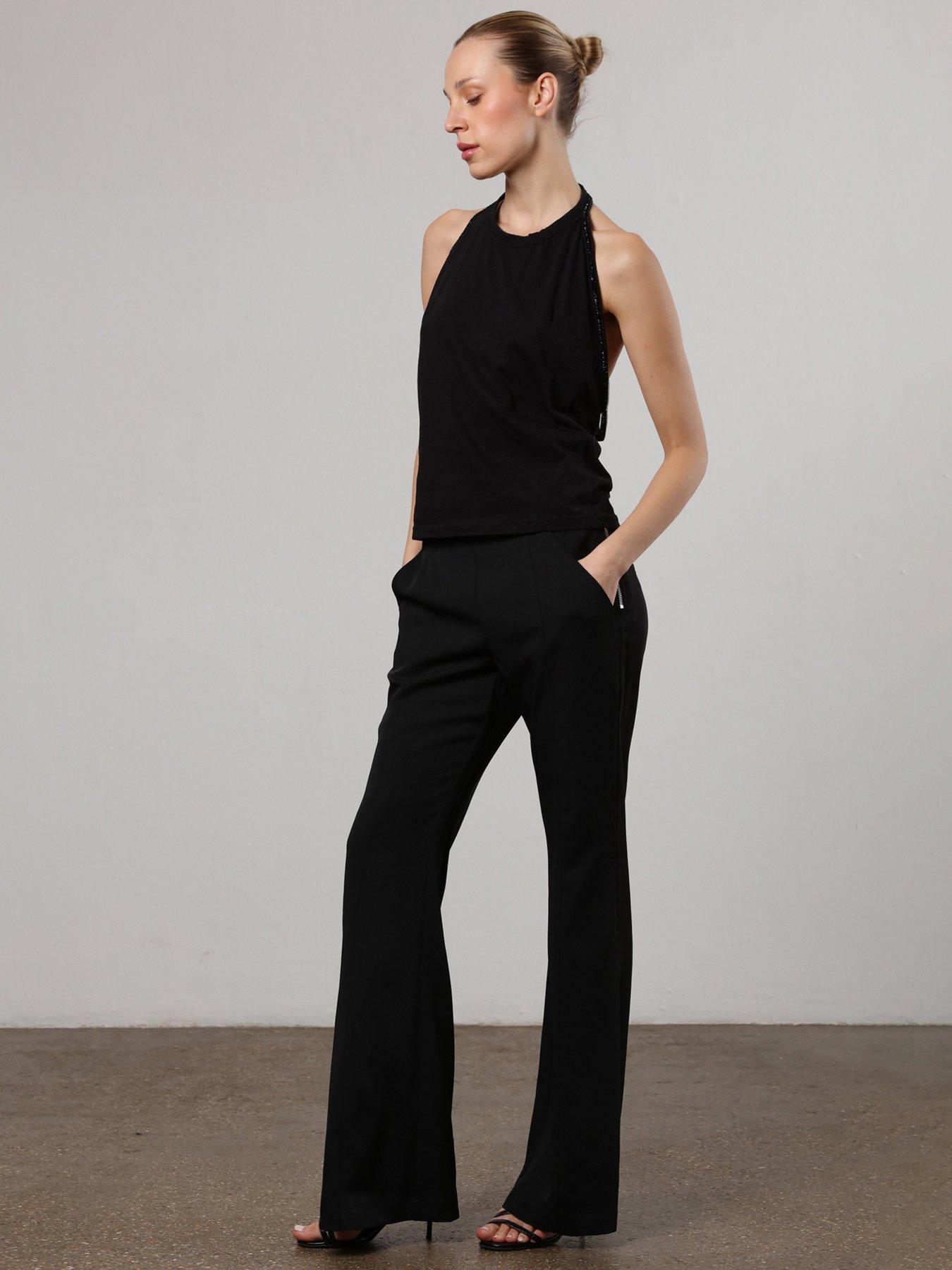 undefined Flared Flux Trouser With Flat Fronted Waist And Elasticated Back - Black