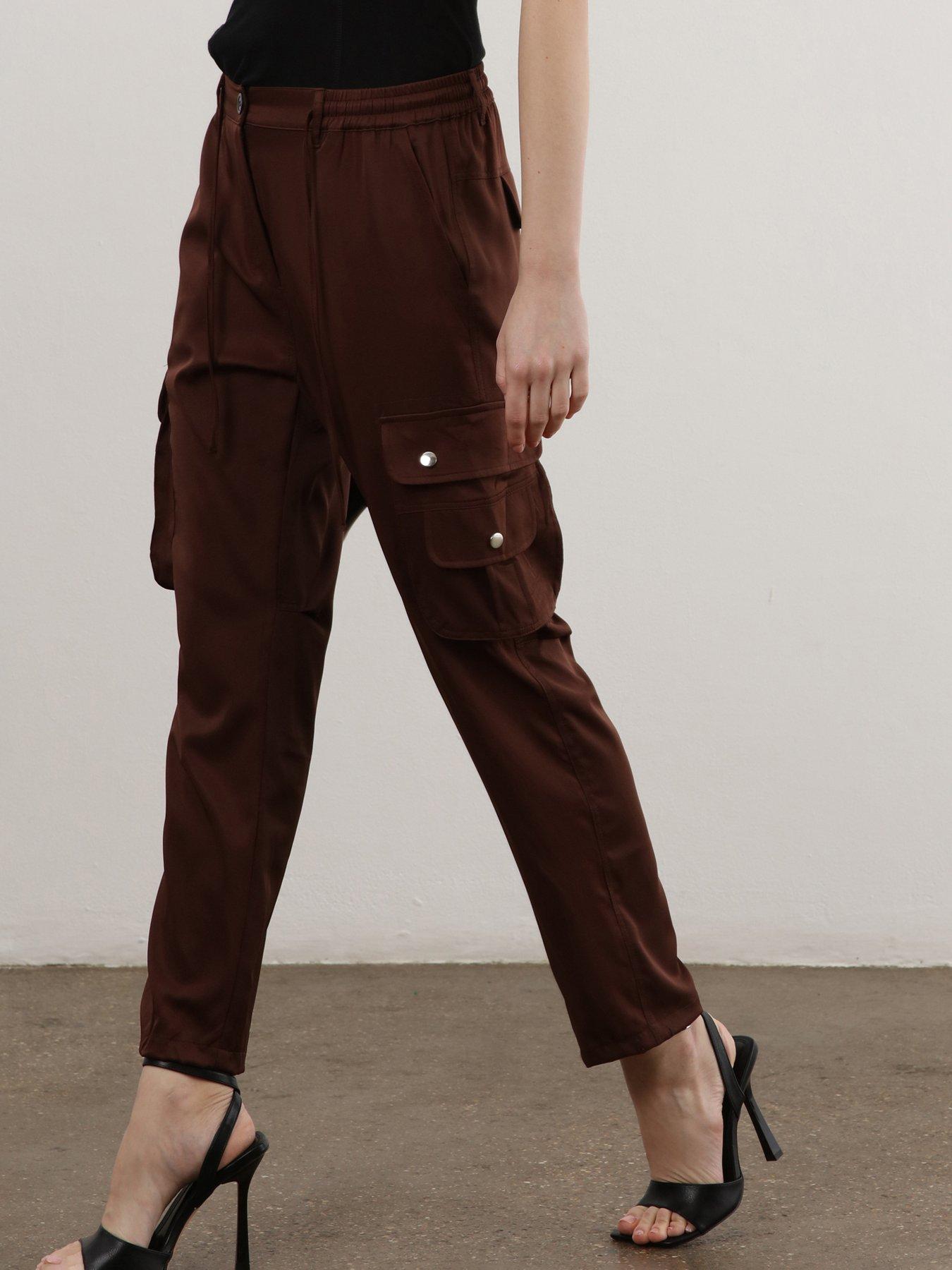 Religion Slim Leg Chocolate Cargo Trouser With Drawstring Details - Brown