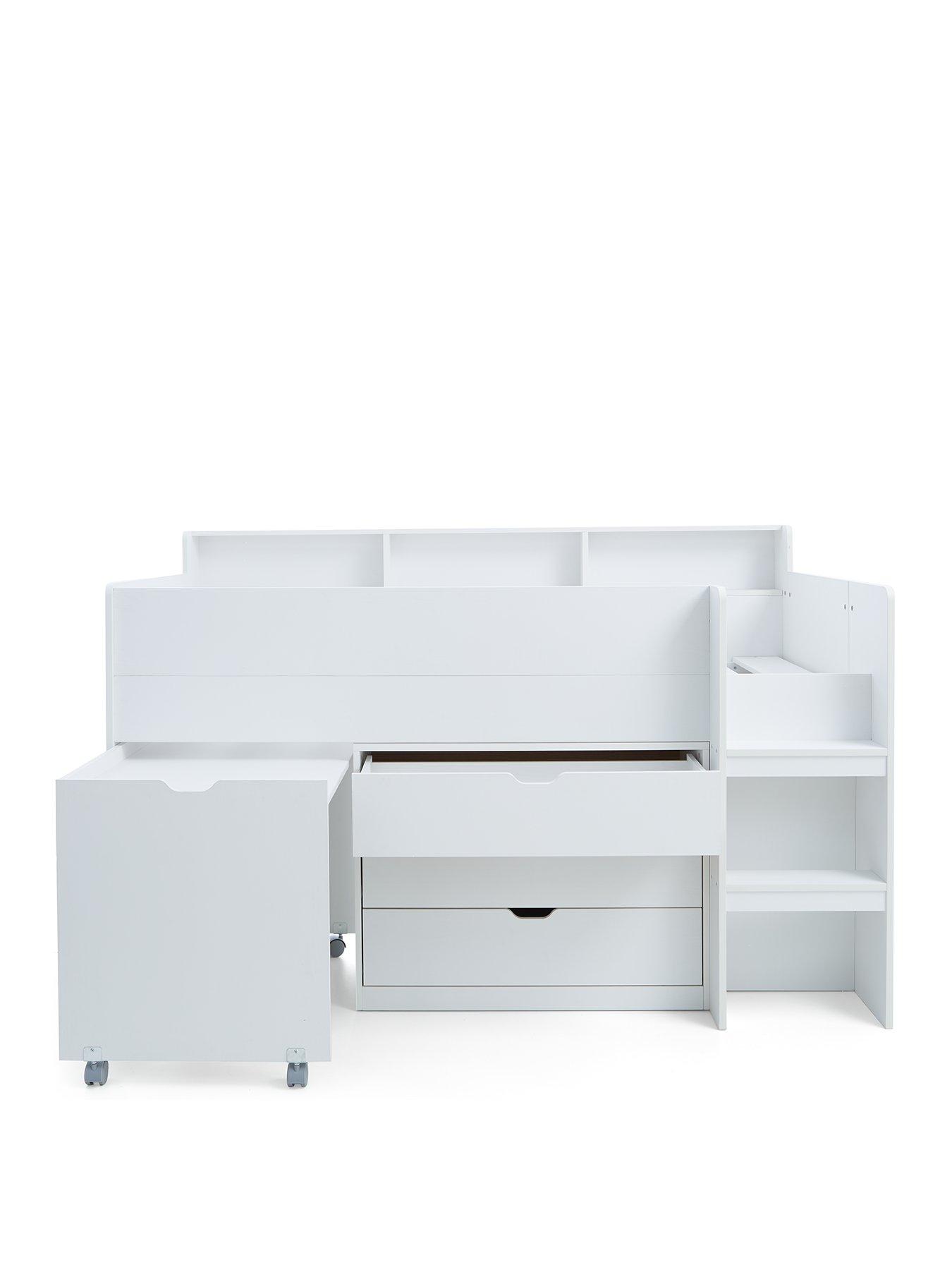 Image 2 of 6 of Very Home Aspen Mid Sleeper Bed Frame with Desk, Drawers and Shelves plus Mattress Options (Buy and SAVE!) &nbsp;- White Oak Effect