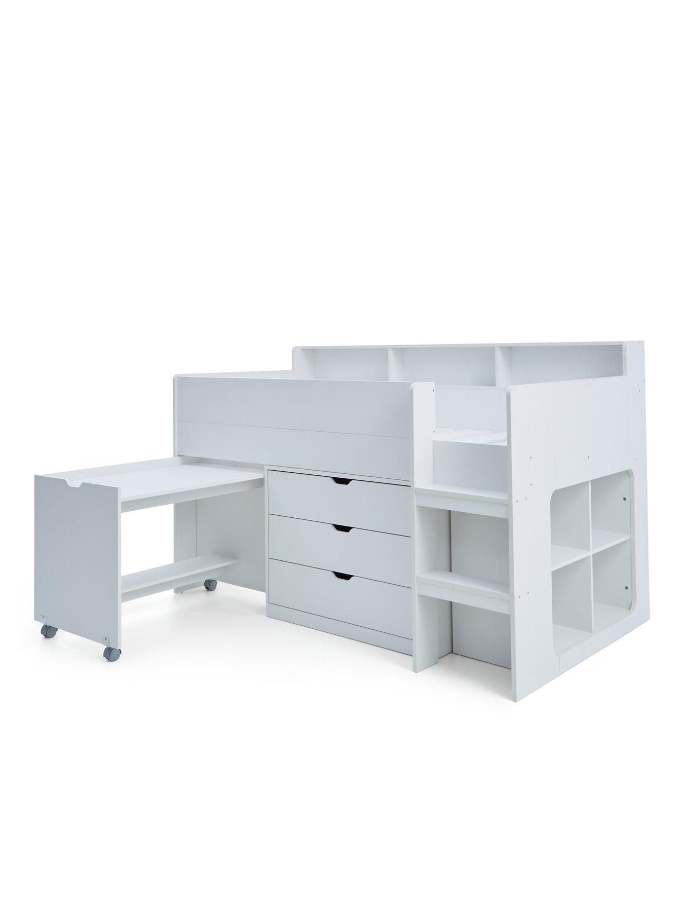 Image 3 of 6 of Very Home Aspen Mid Sleeper Bed Frame with Desk, Drawers and Shelves plus Mattress Options (Buy and SAVE!) &nbsp;- White Oak Effect