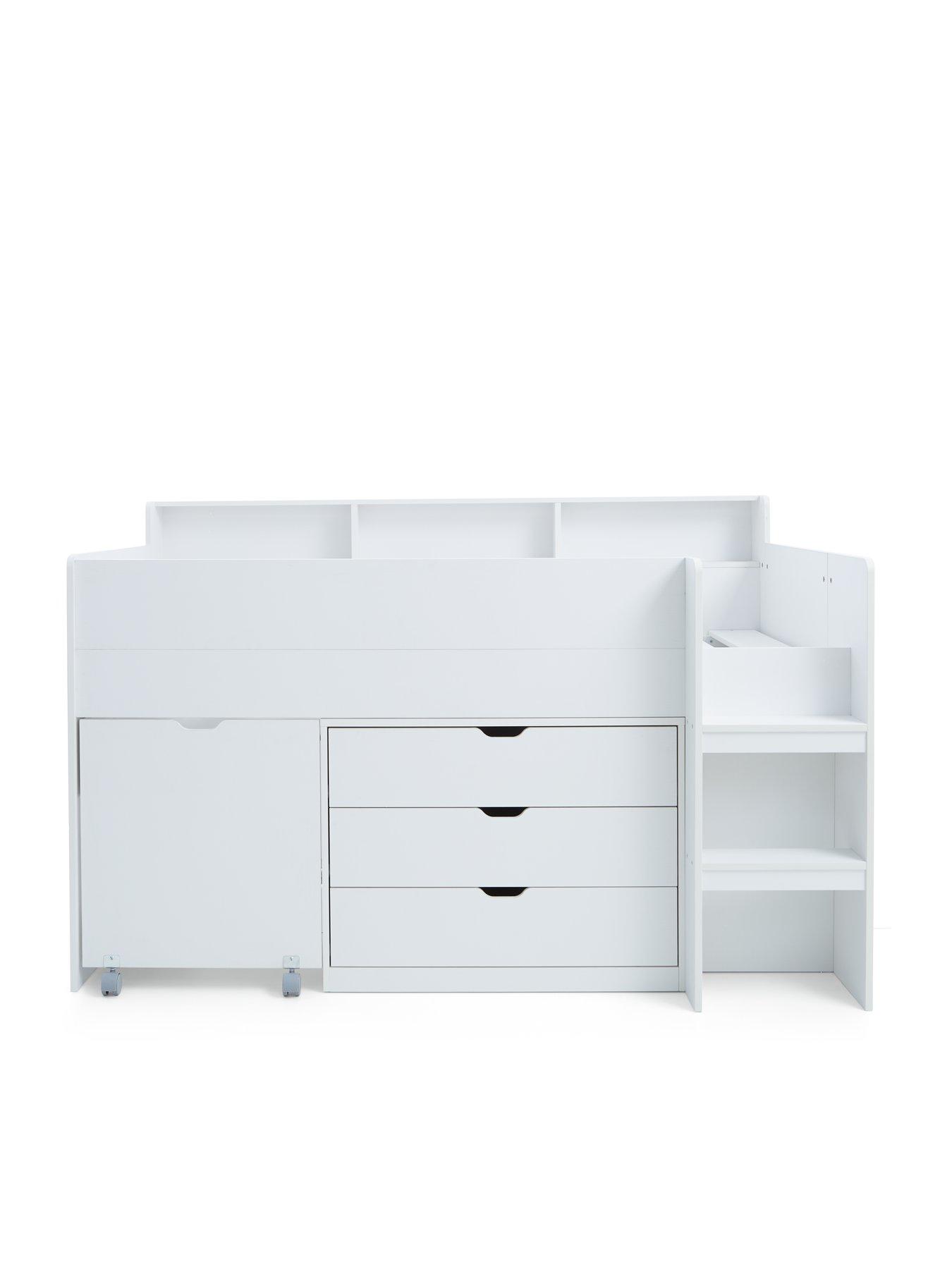 Image 4 of 6 of Very Home Aspen Mid Sleeper Bed Frame with Desk, Drawers and Shelves plus Mattress Options (Buy and SAVE!) &nbsp;- White Oak Effect