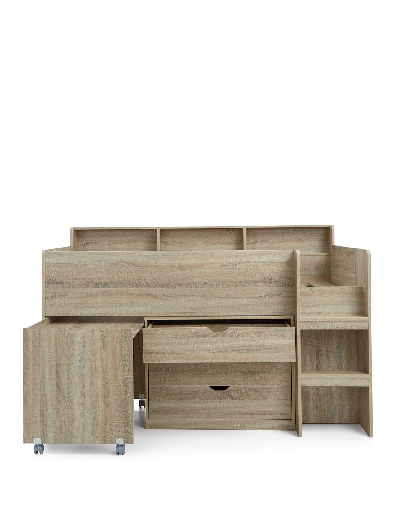 Very Home Aspen Mid Sleeper Bed Frame with Desk, Drawers and Shelves