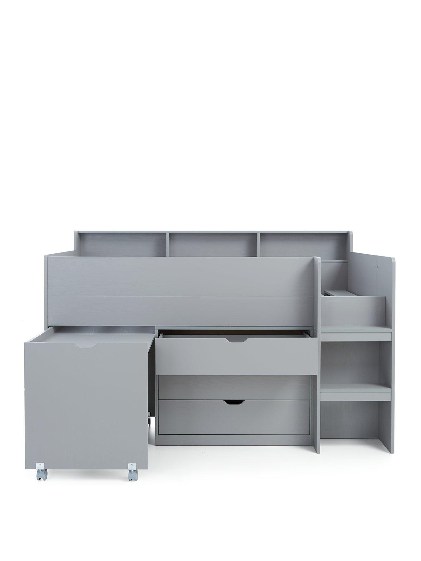  image of very-home-aspen-mid-sleeper-bed-frame-with-desk-drawers-and-shelves-plus-mattress-options-buy-and-save-grey