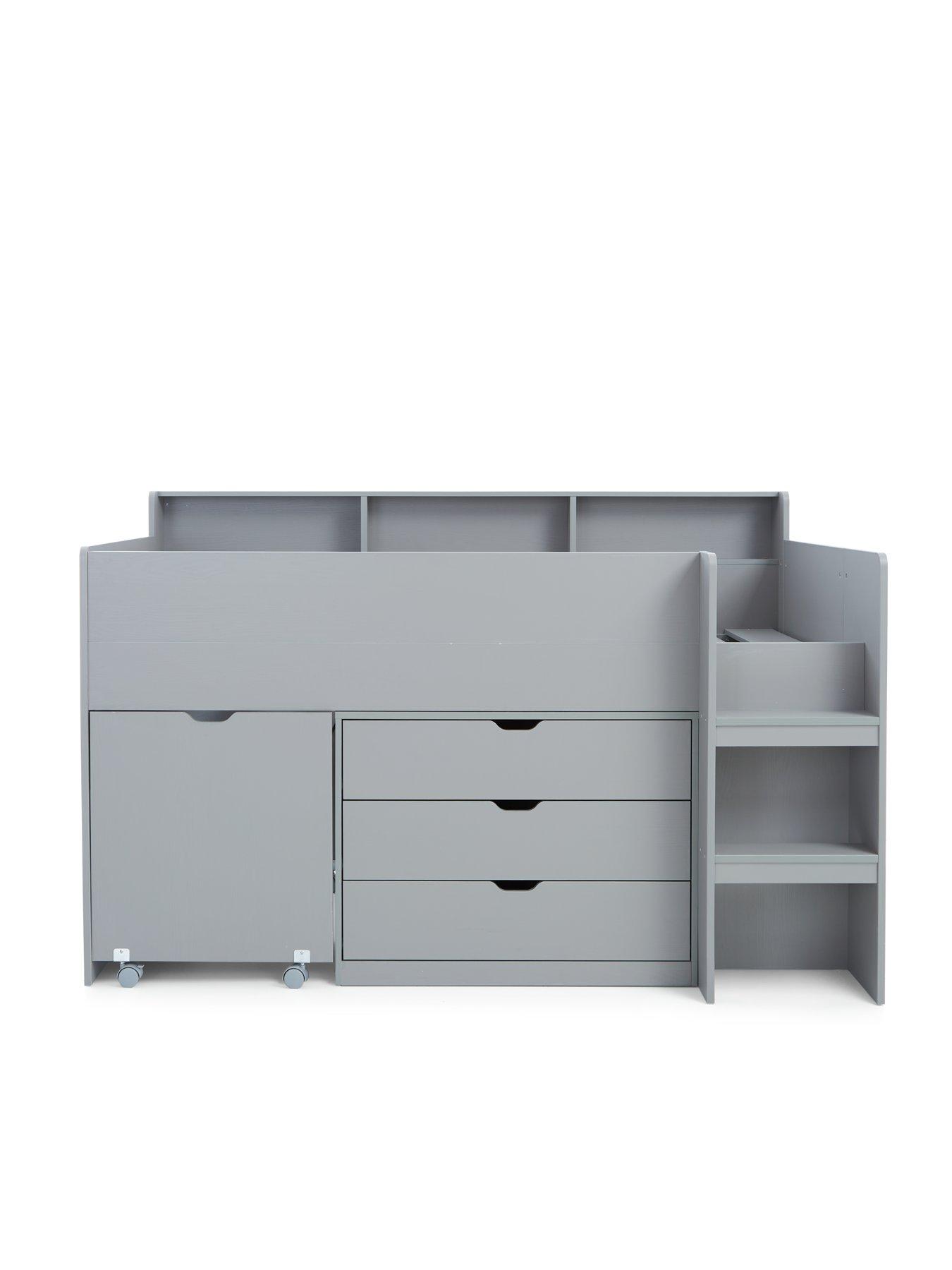  image of very-home-aspen-mid-sleeper-bed-frame-with-desk-drawers-and-shelves-plus-mattress-options-buy-and-save-grey