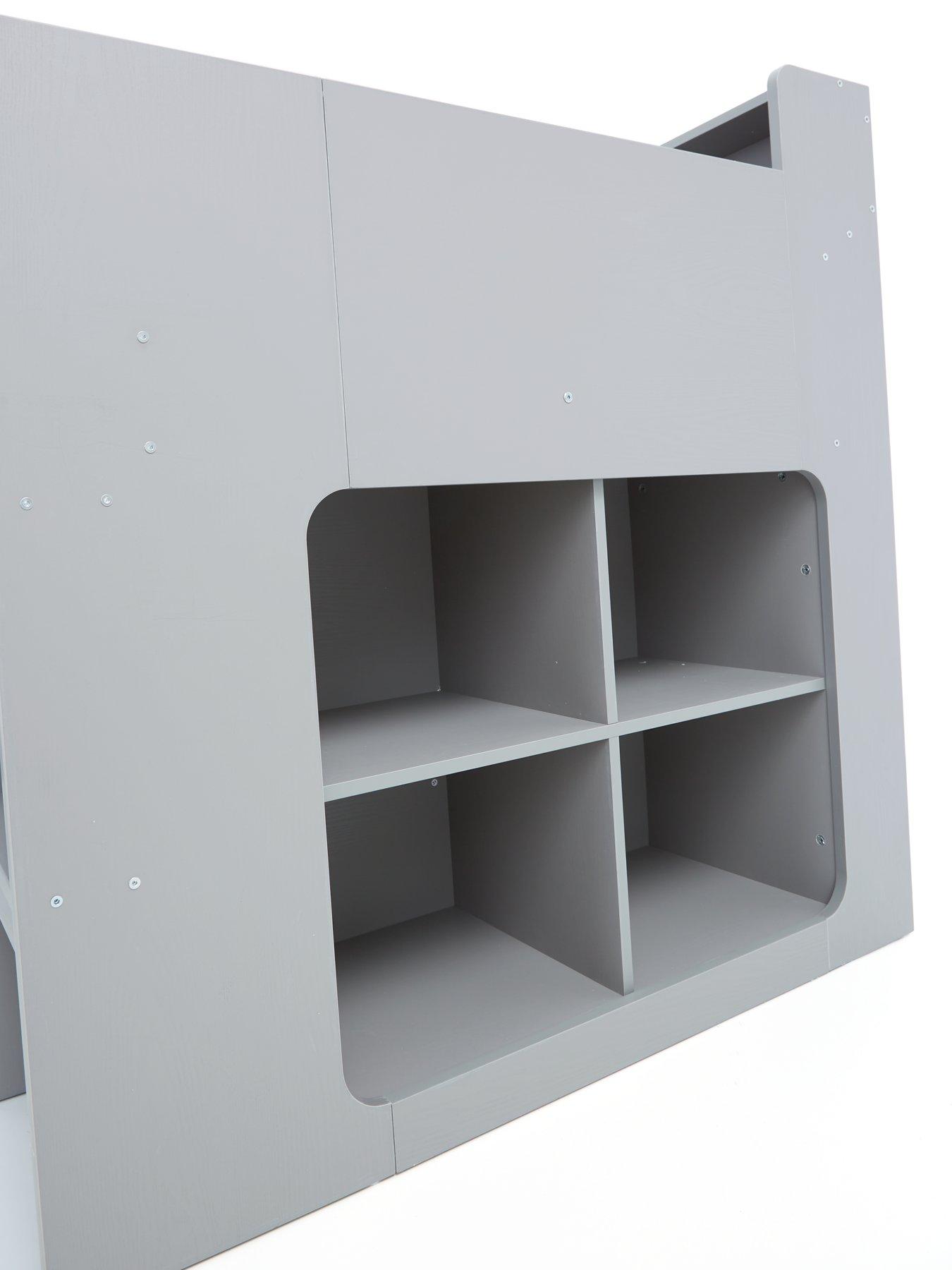  image of very-home-aspen-mid-sleeper-bed-frame-with-desk-drawers-and-shelves-plus-mattress-options-buy-and-save-grey