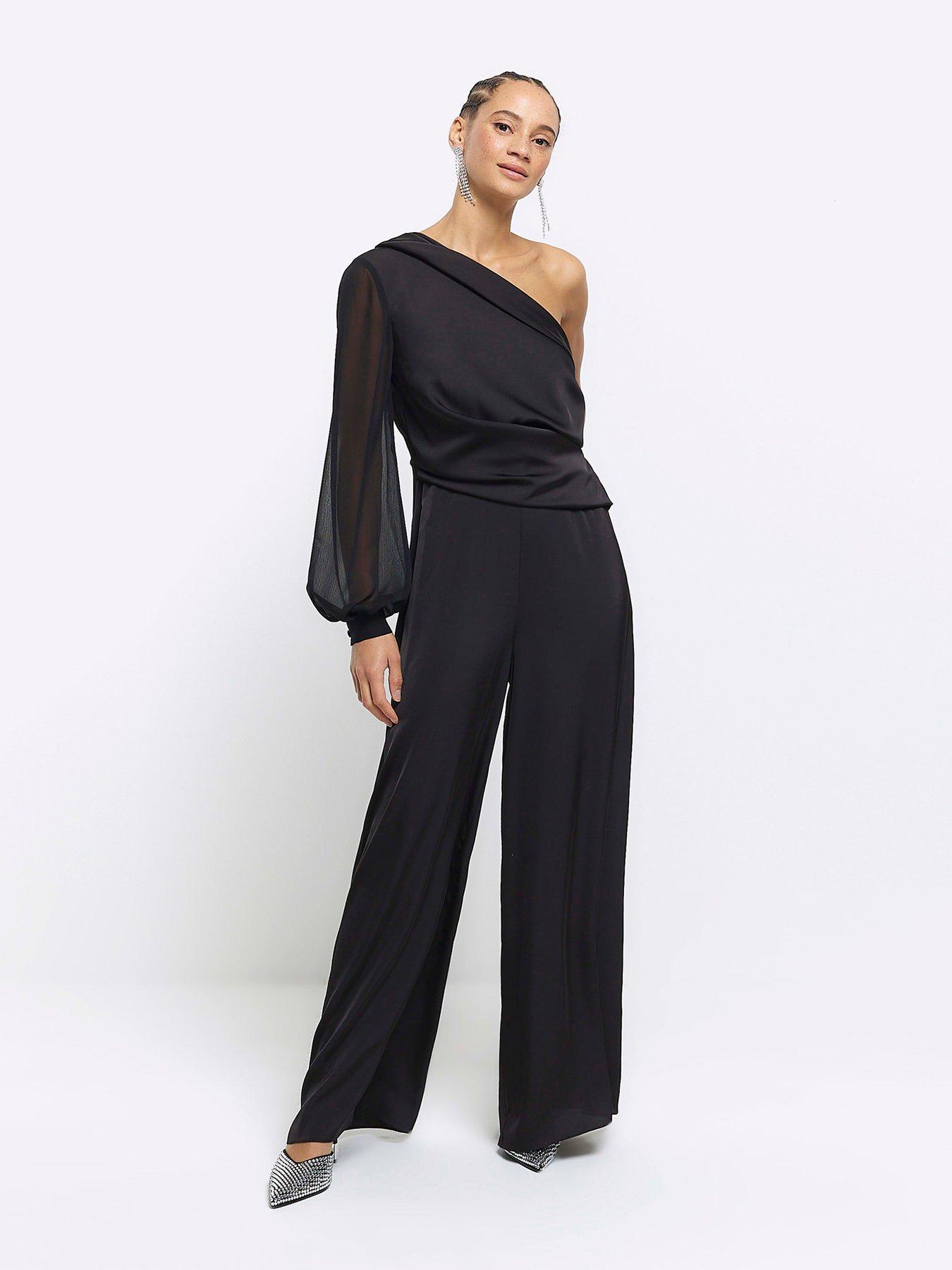 River Island One Shoulder Asymmetric Jumpsuit Black littlewoods