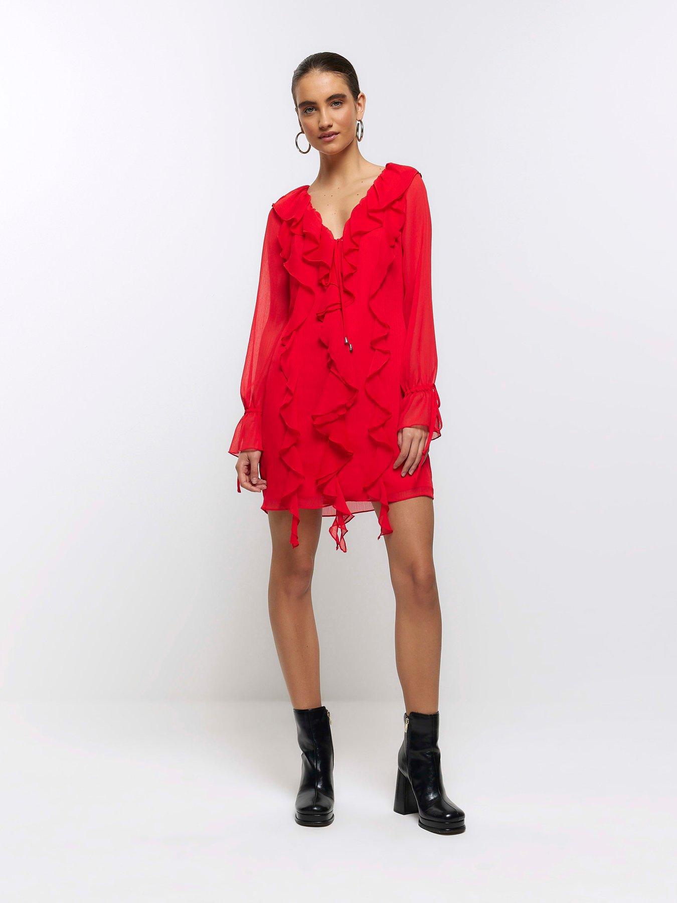 River Island Frill Detail Mini Dress Red littlewoods