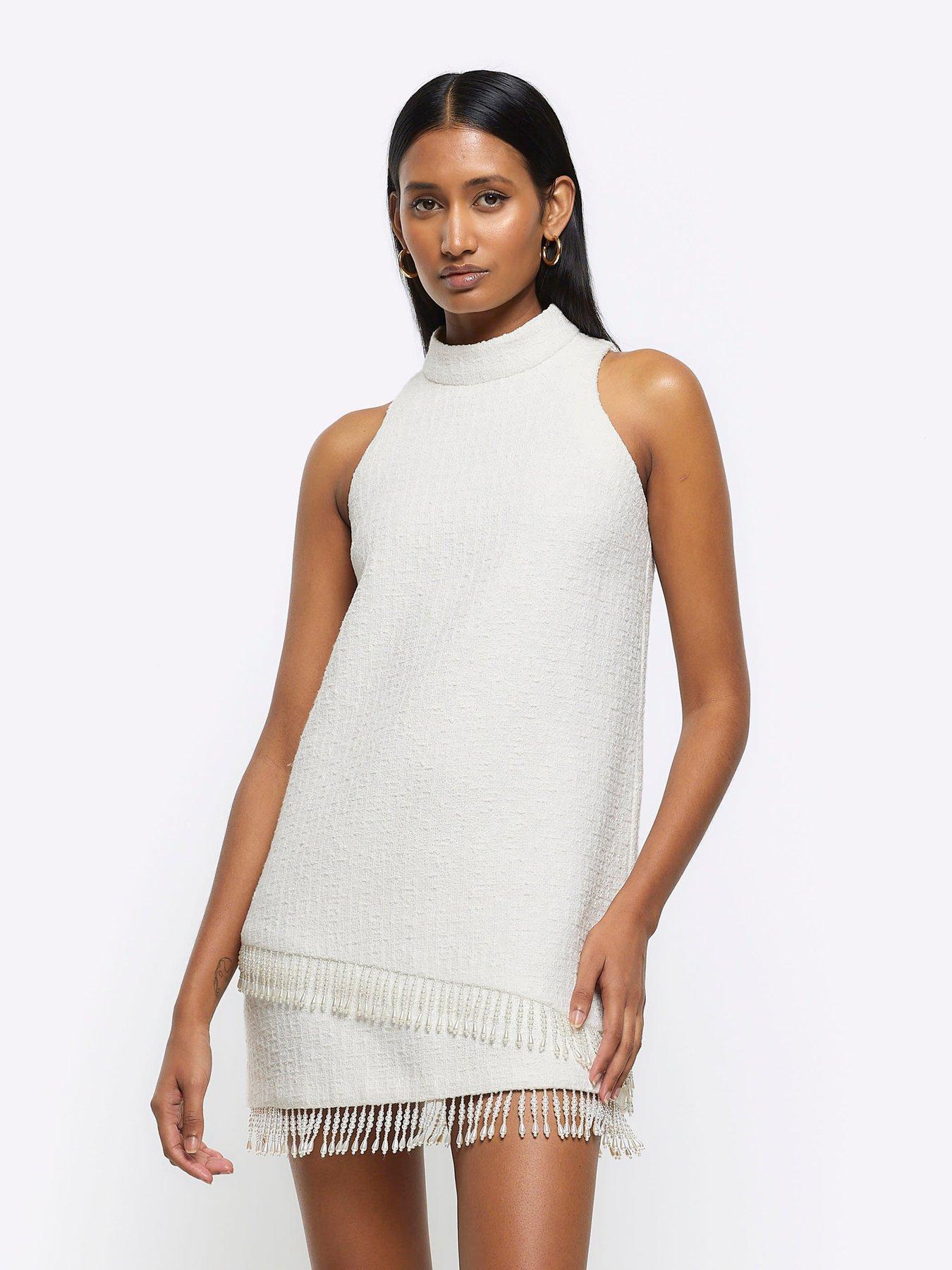 River Island Boucle Shift Dress Cream littlewoods