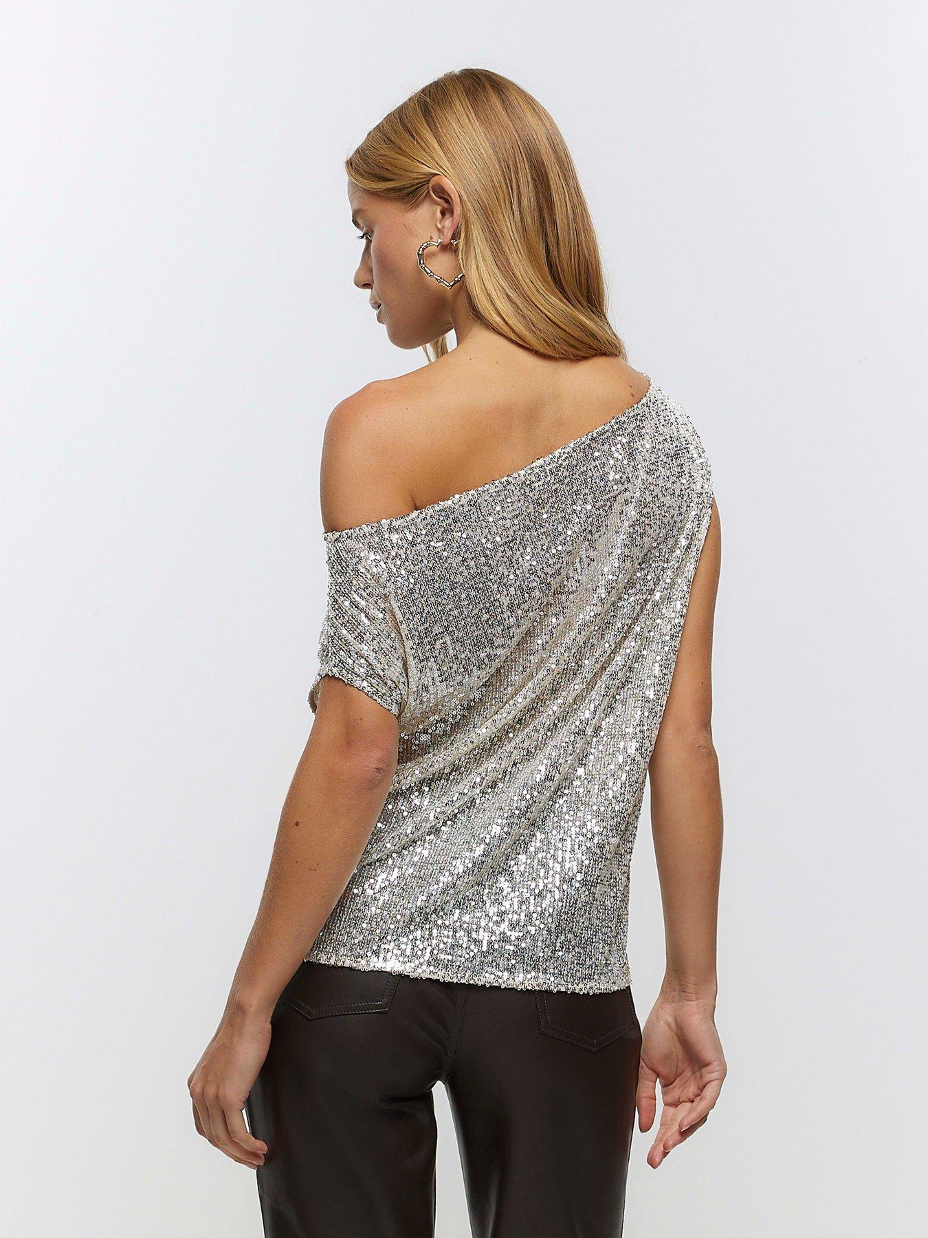 Sequin One Shoulder Top - Silver