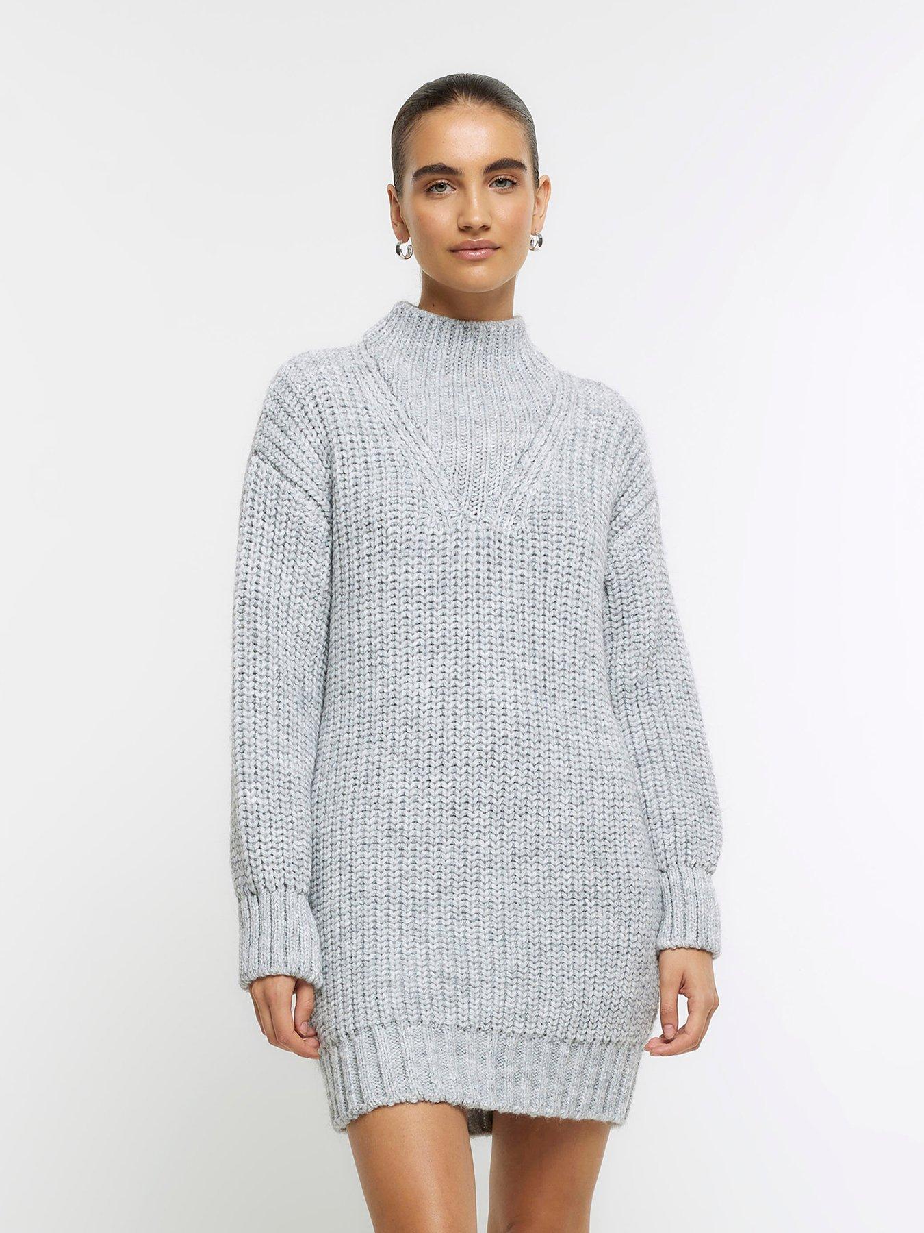 High Neck Jumper Dress Grey Marl