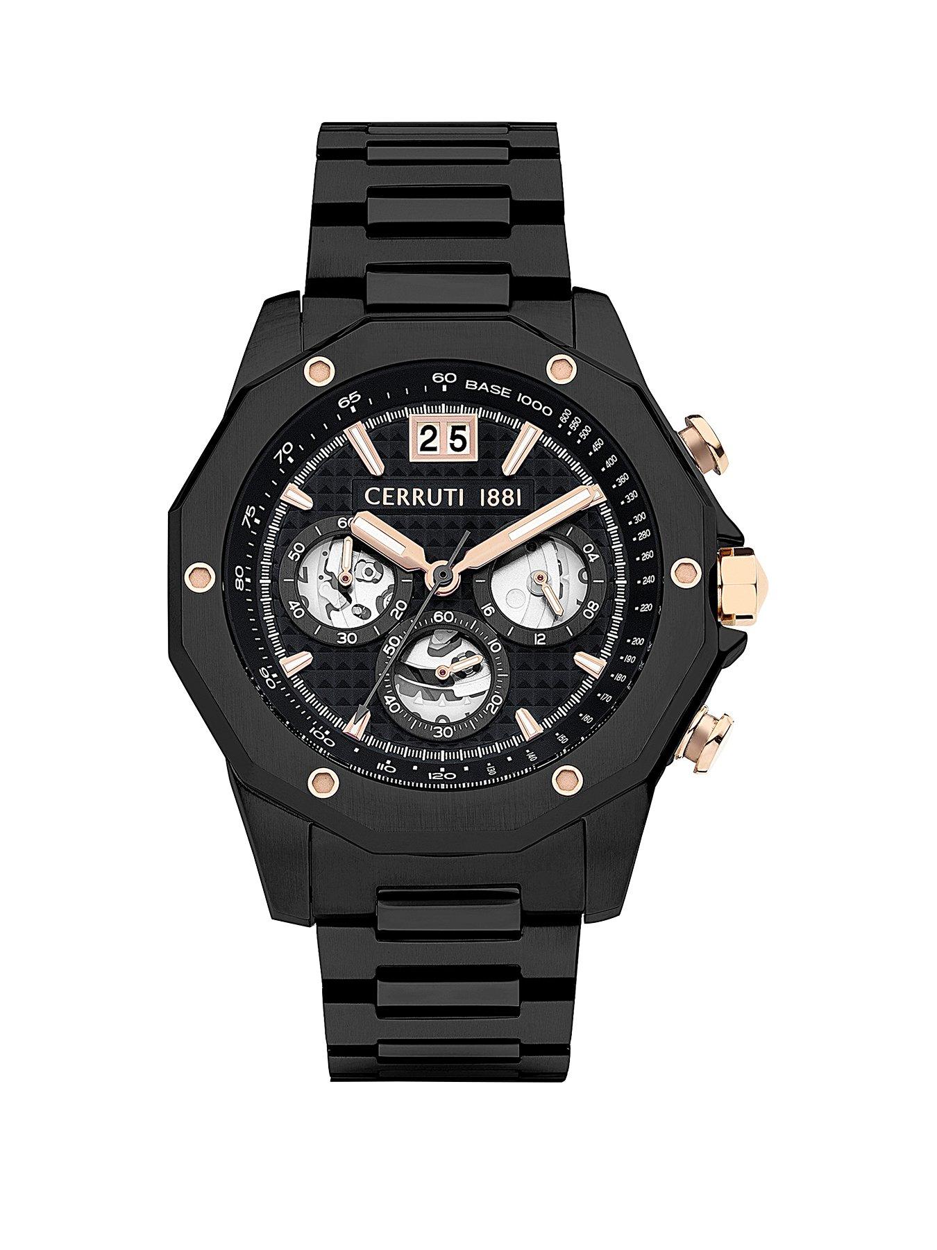 Cerruti Black Stainless Steel Bracelet Watch with Black Dial