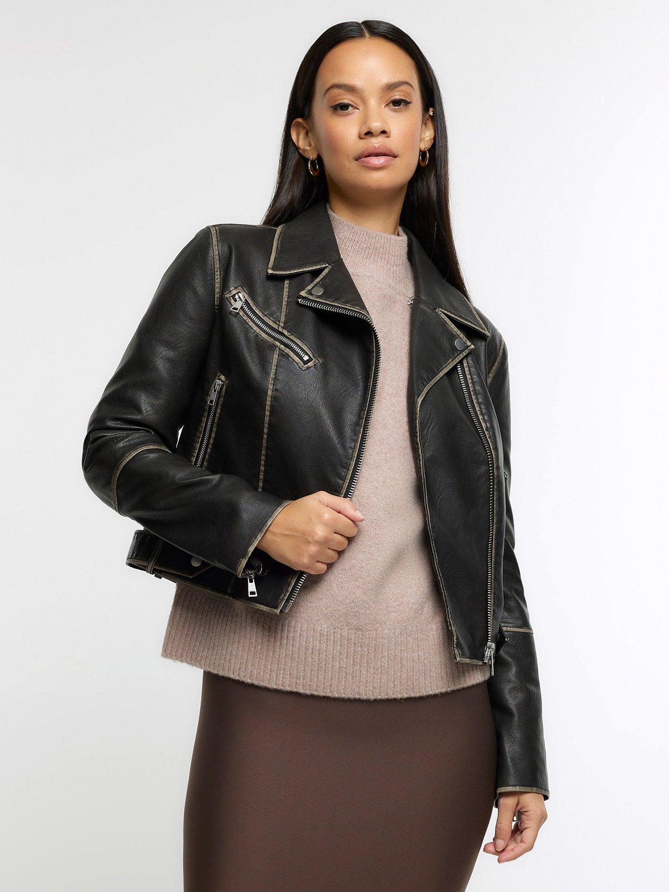 River Island Distressed Faux Leather Jacket - Black | littlewoods.com