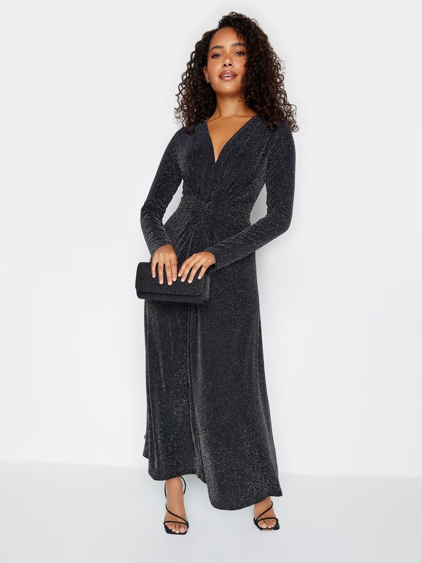  image of mco-petite-twist-front-party-midi-dress-silver