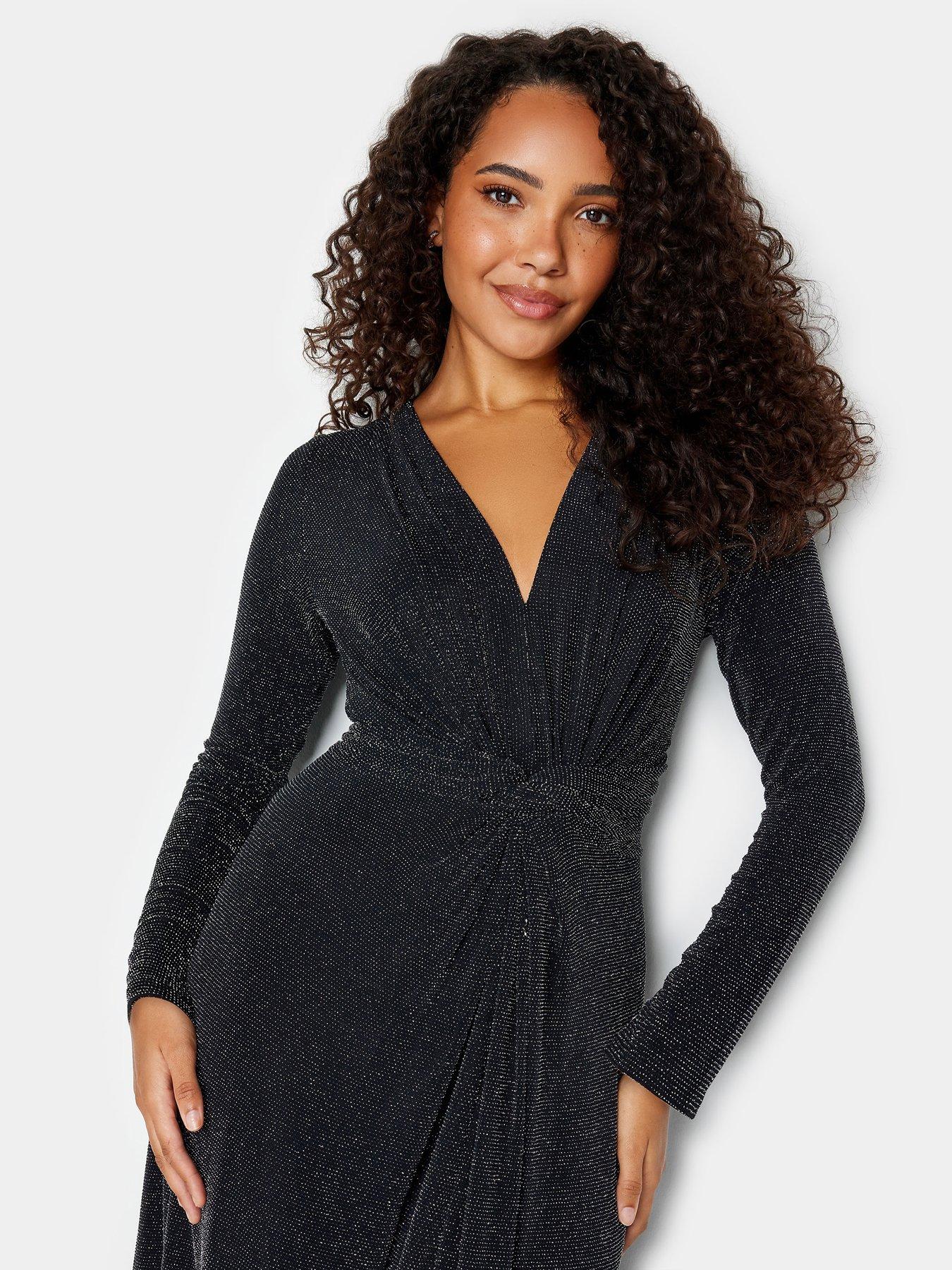  image of mco-petite-twist-front-party-midi-dress-silver