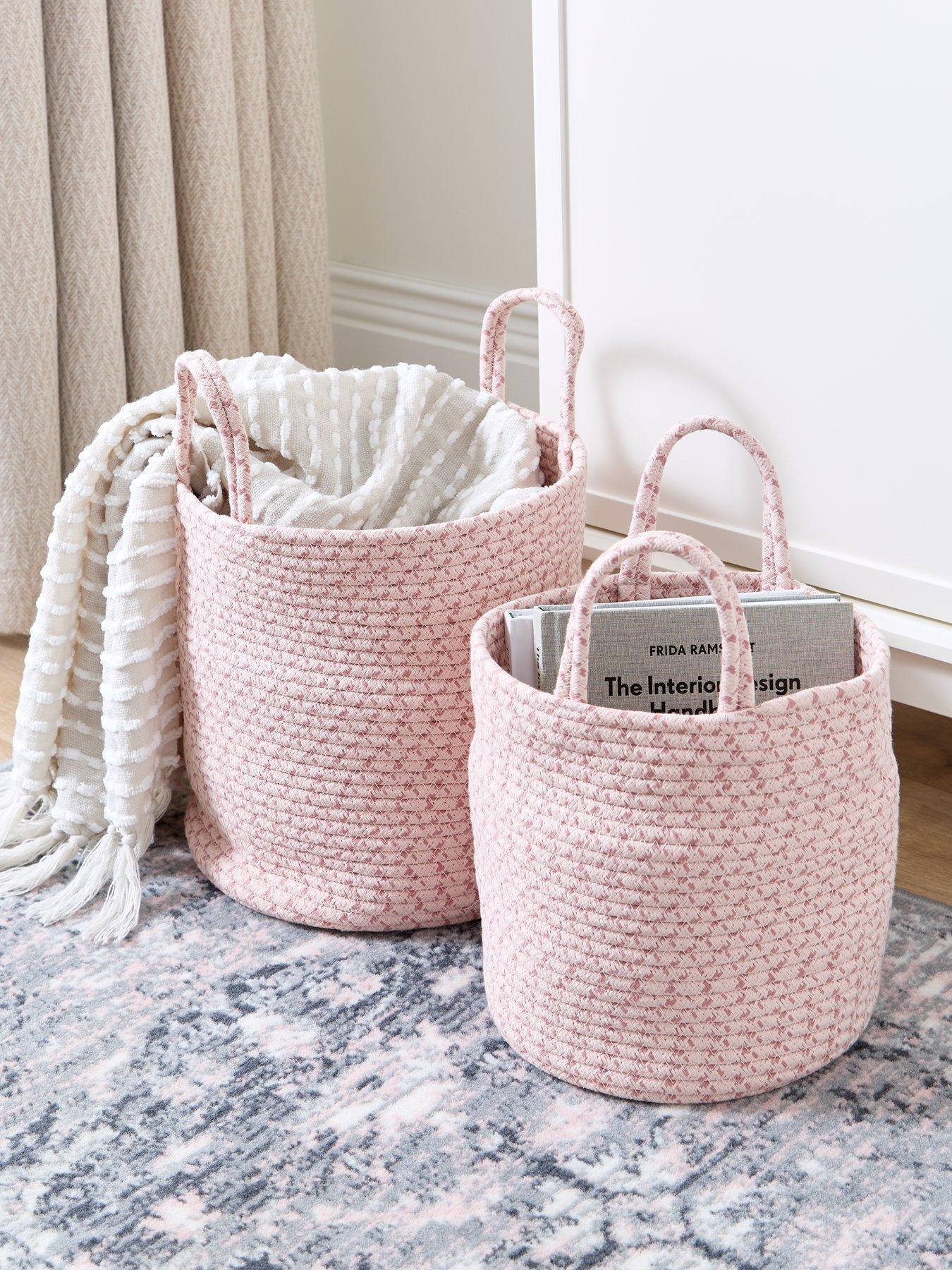 Very Home Set of 2 Cotton Rope Storage Baskets in Pink