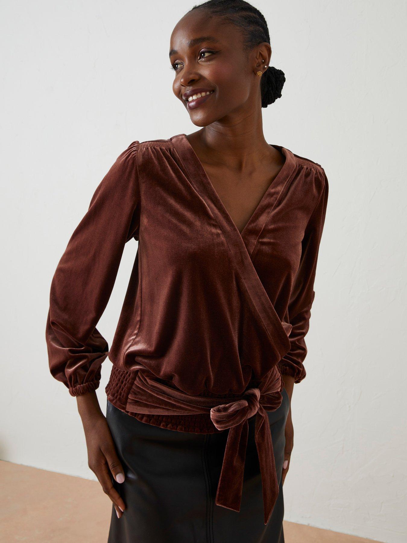 FatFace Rese Velvet Wrap Top Brown