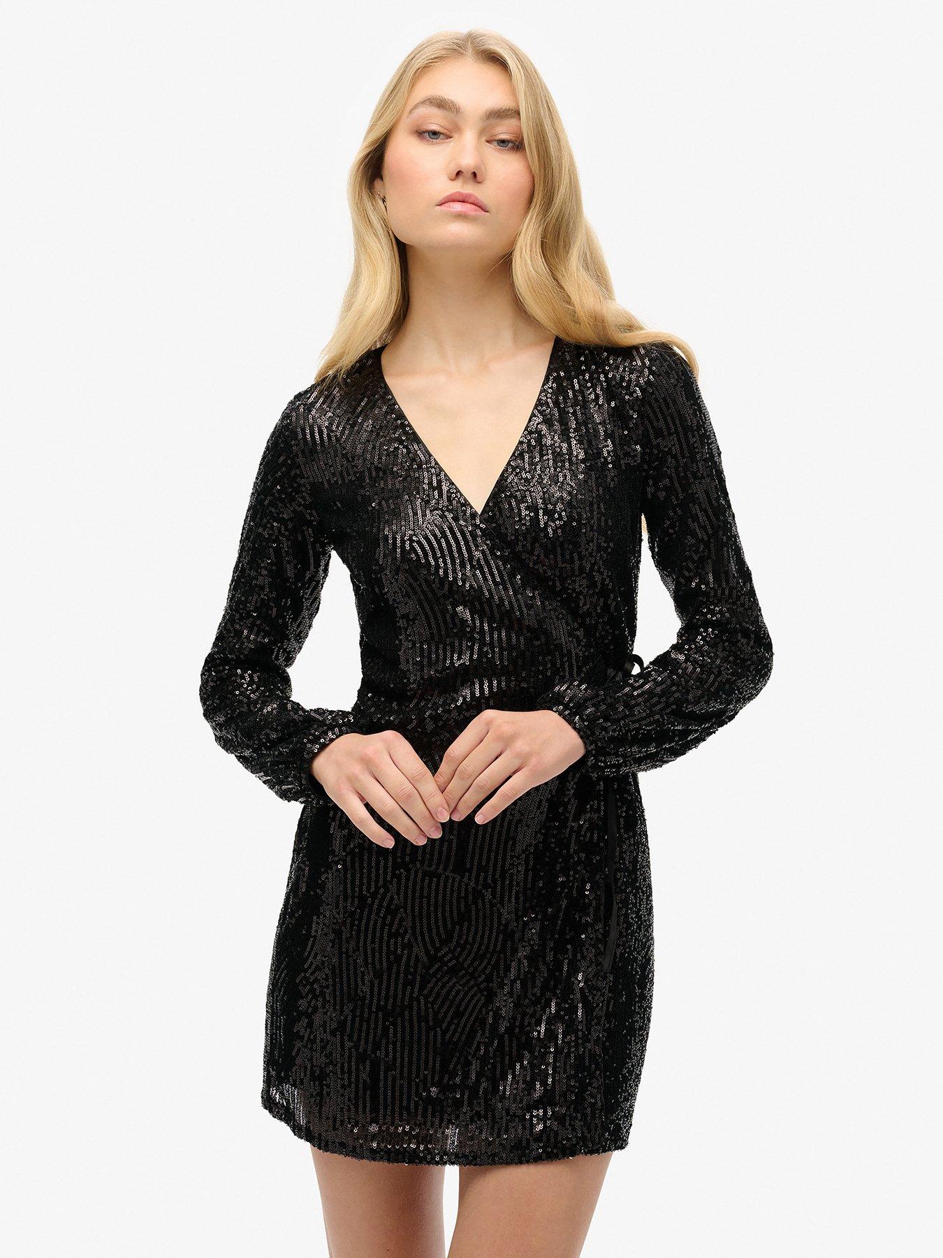 undefined Sequin Wrap Mini Dress - Black