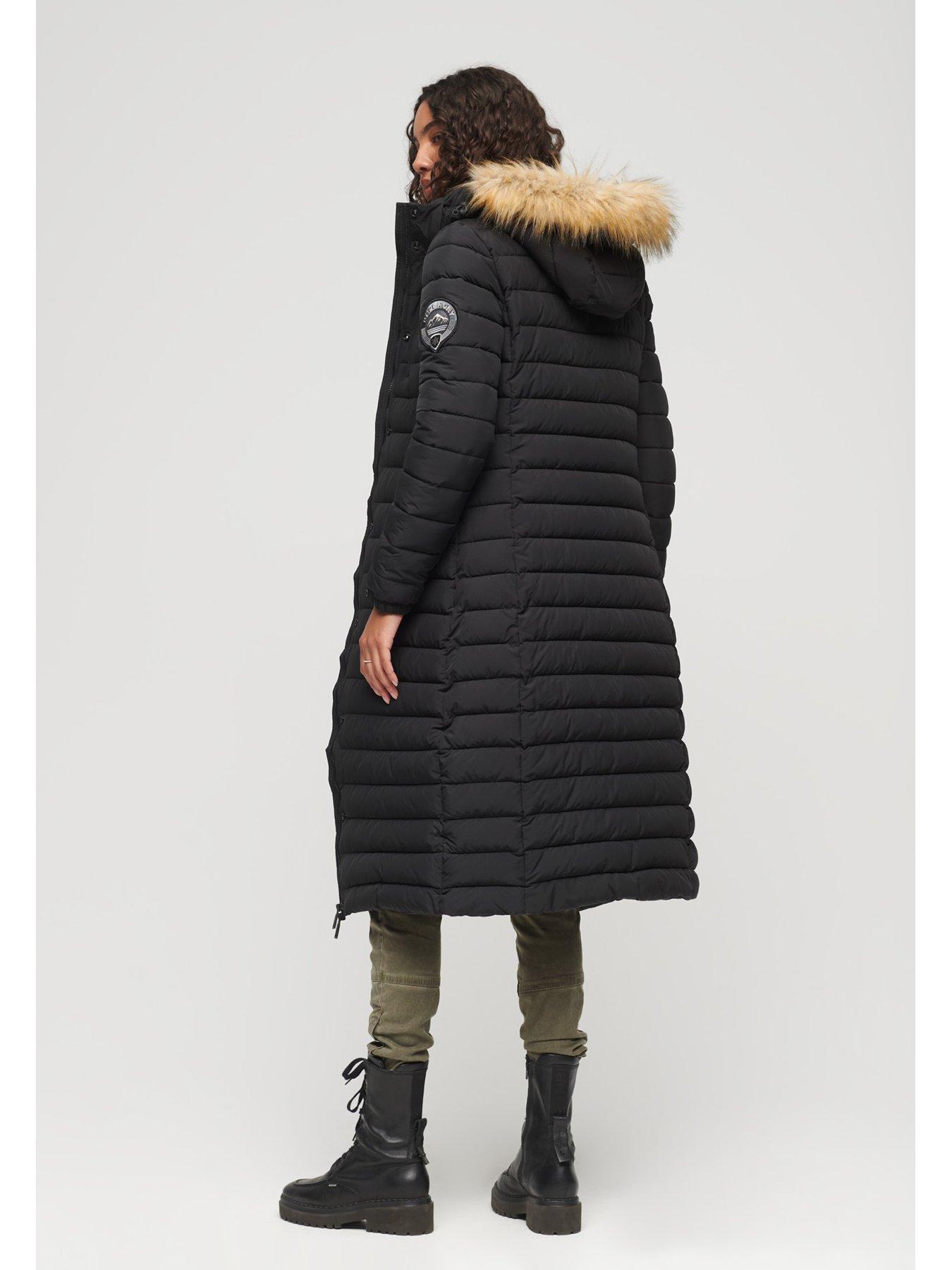 Superdry Fuji Hooded Longline Puffer Coat - Black